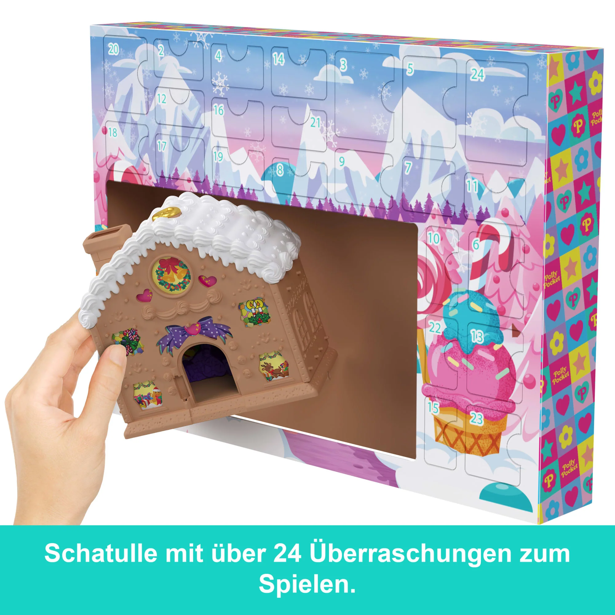 Adventskalender-Spielset Mit Polly Pocket-Puppe, Diy-Lebkuchenhaus Mit Puppenhausmöbeln Und 24 Teilen Weihnachtszubehör - Image 3
