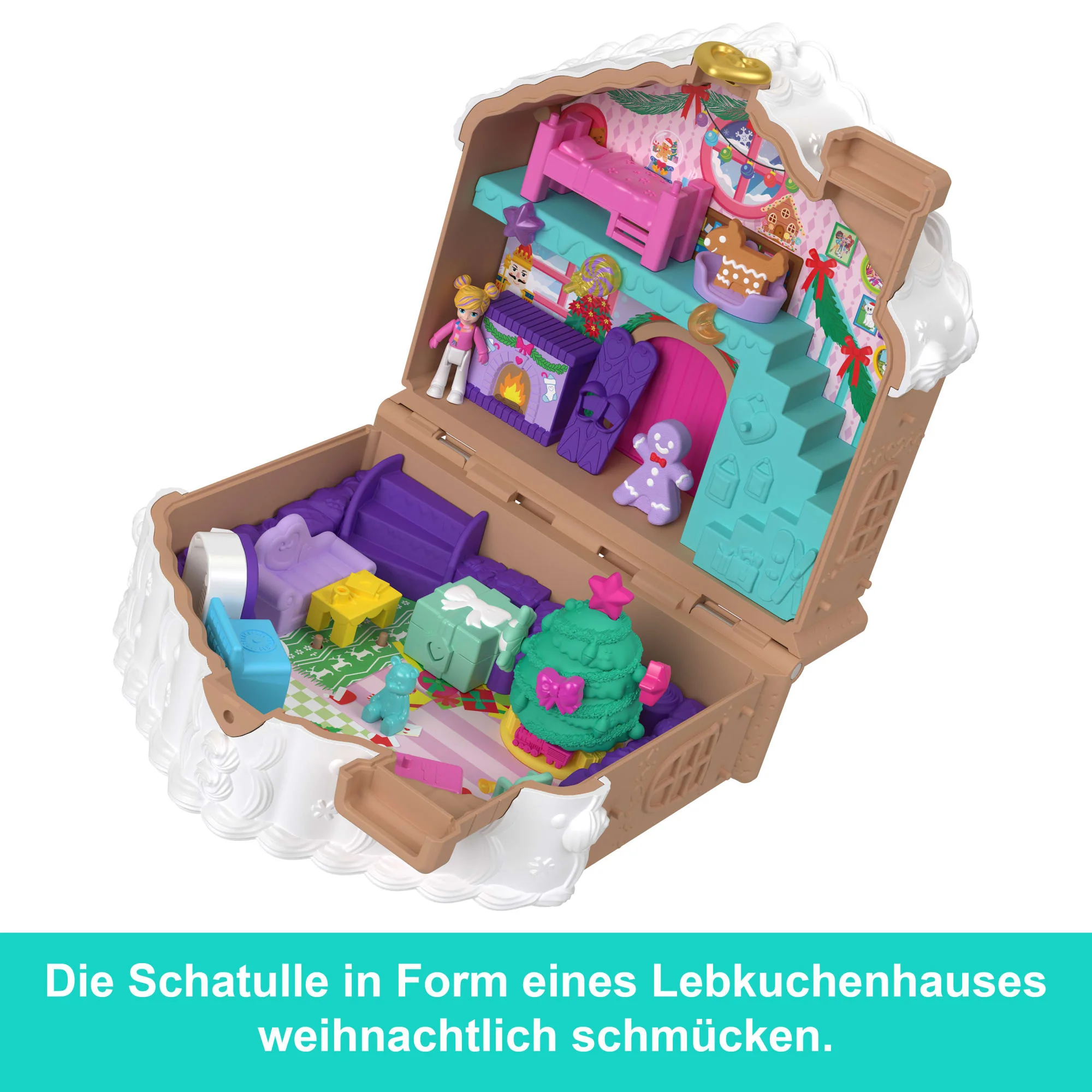 Adventskalender-Spielset Mit Polly Pocket-Puppe, Diy-Lebkuchenhaus Mit Puppenhausmöbeln Und 24 Teilen Weihnachtszubehör - Image 5