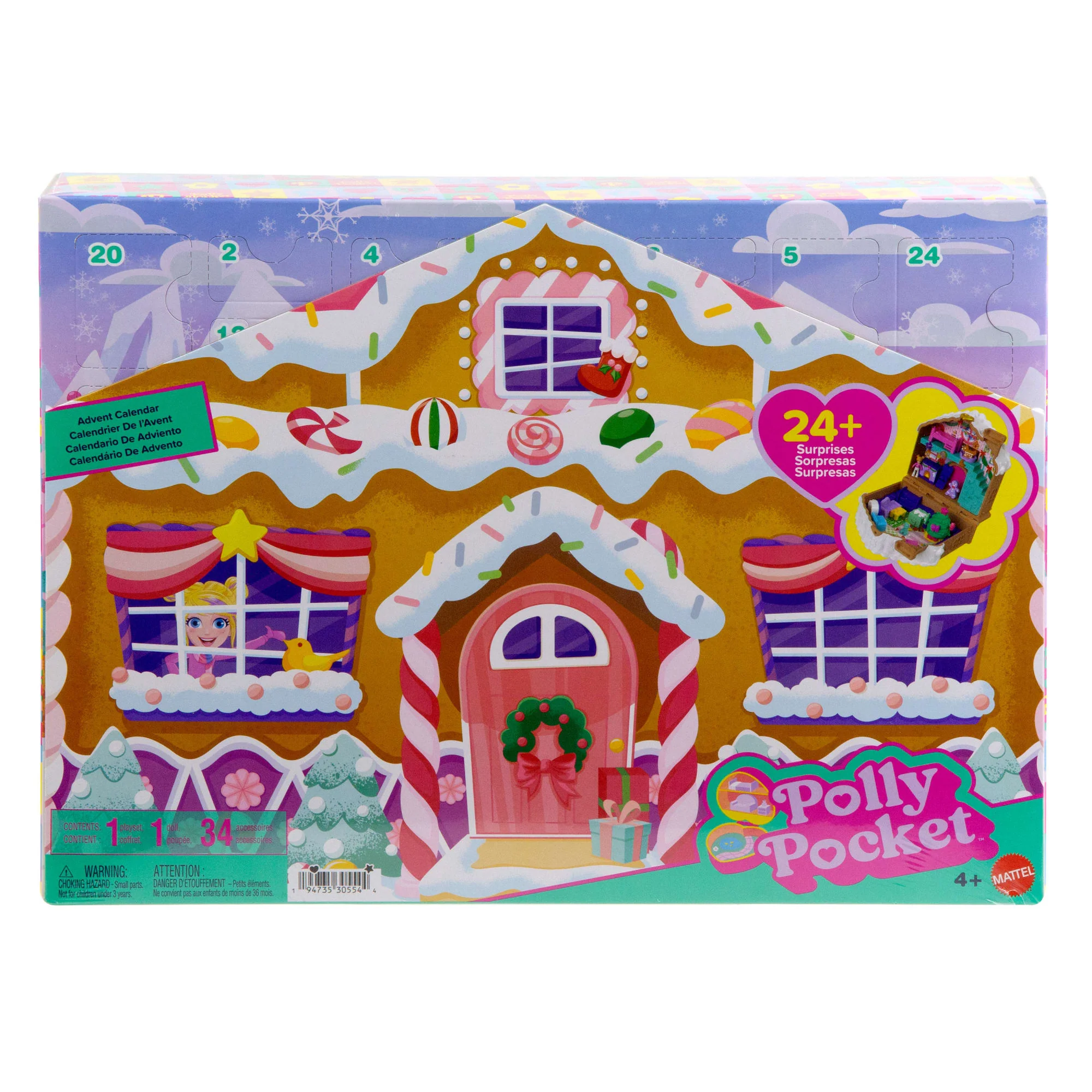 Adventskalender-Spielset Mit Polly Pocket-Puppe, Diy-Lebkuchenhaus Mit Puppenhausmöbeln Und 24 Teilen Weihnachtszubehör - Image 6