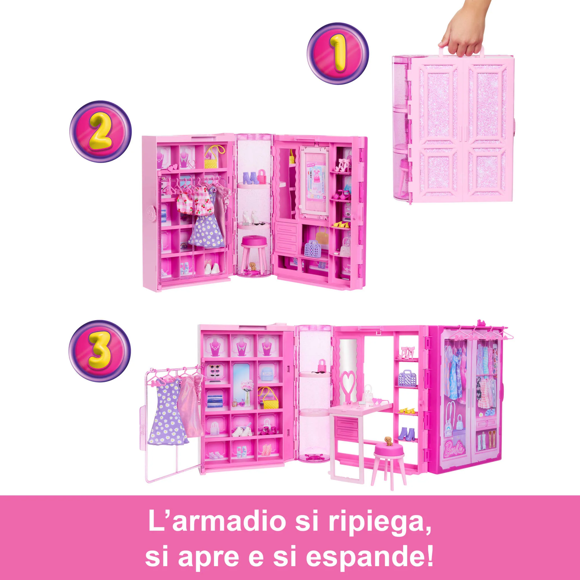 Armadio Dei Sogni Di Barbie Playset Giocattolo Con Bambola Alla Moda, Vestiti E Accessori, Larghezza Di 91 Cm Con Oltre 25 Pezzi - Image 4
