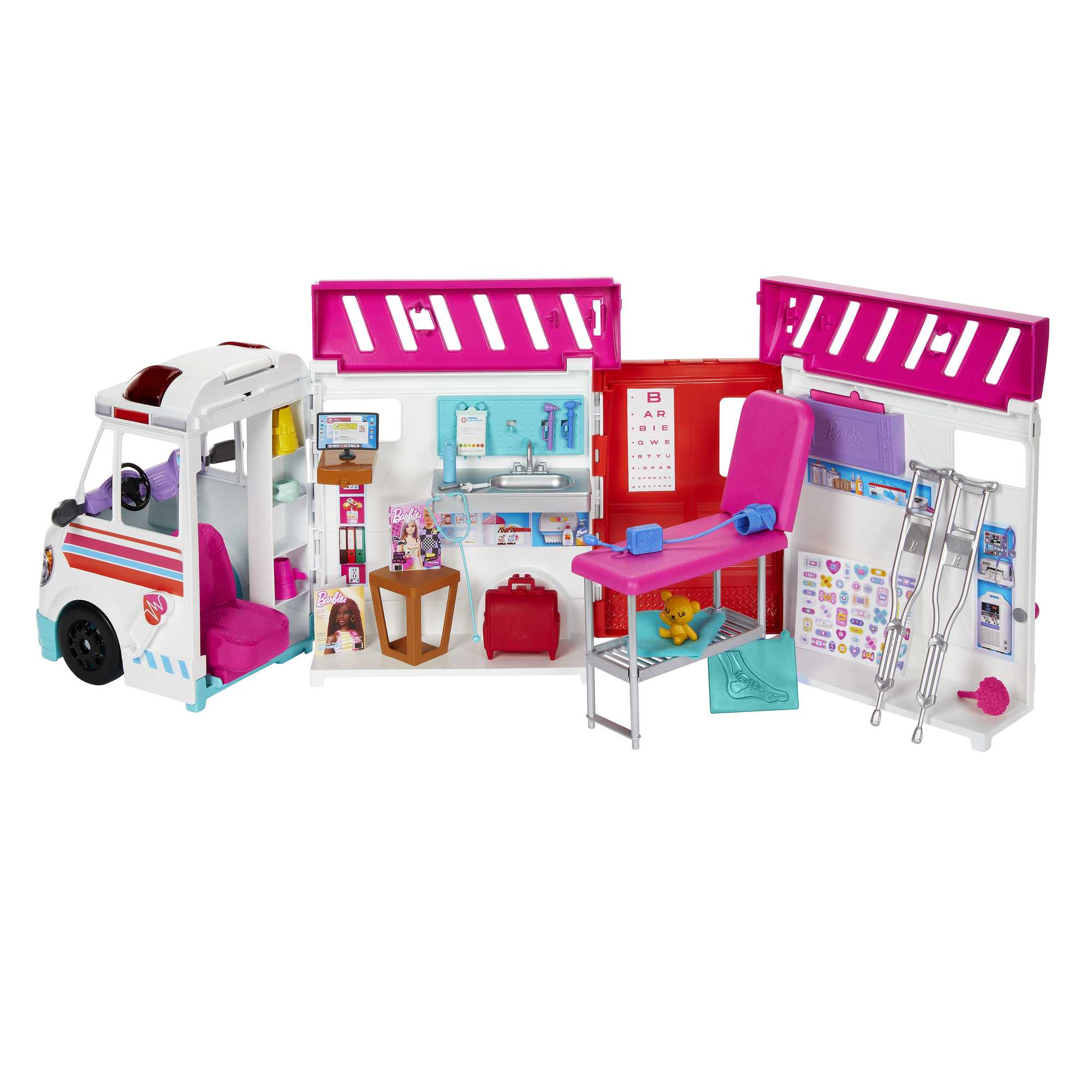 Barbie-Spielzeug, Umbaubarer Krankenwagen Und Klinik Spielset, Mehr Als 20 Zubehörteile, 2-In-1-Krankenwagen