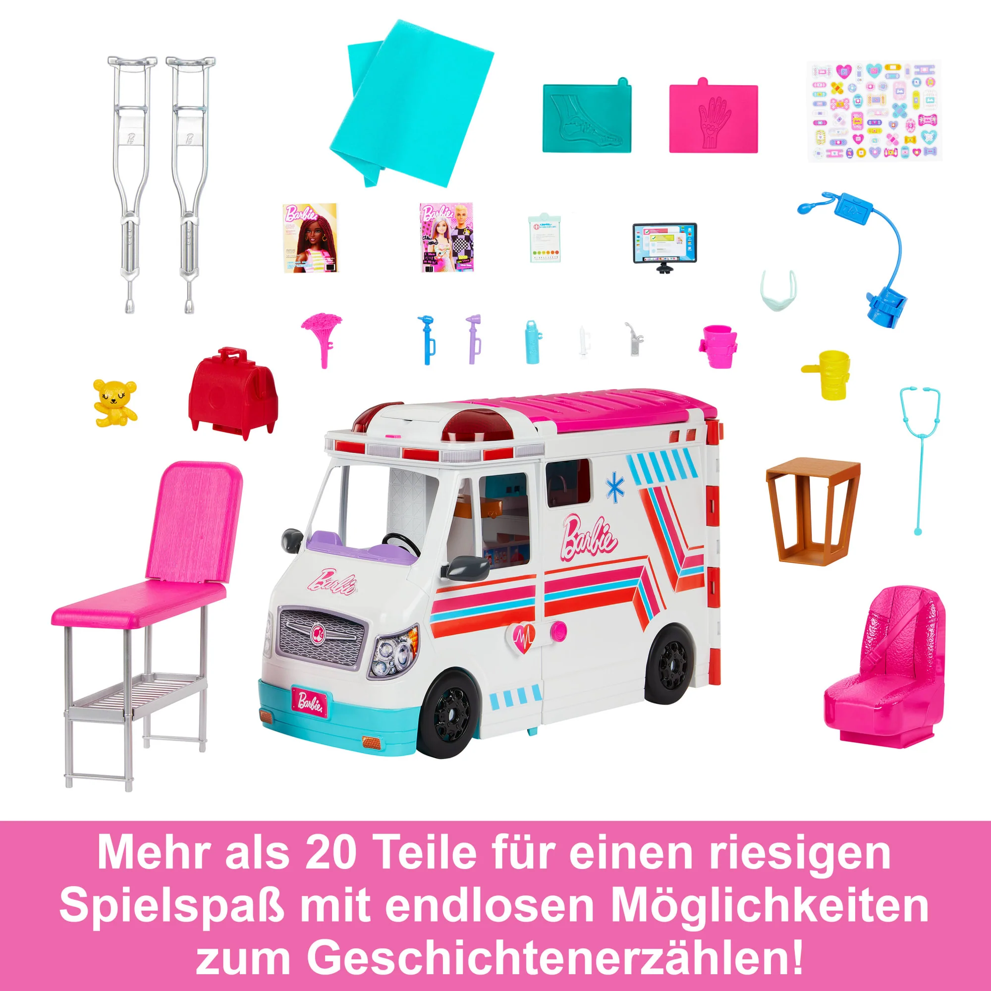 Barbie-Spielzeug, Umbaubarer Krankenwagen Und Klinik Spielset, Mehr Als 20 Zubehörteile, 2-In-1-Krankenwagen - Image 5