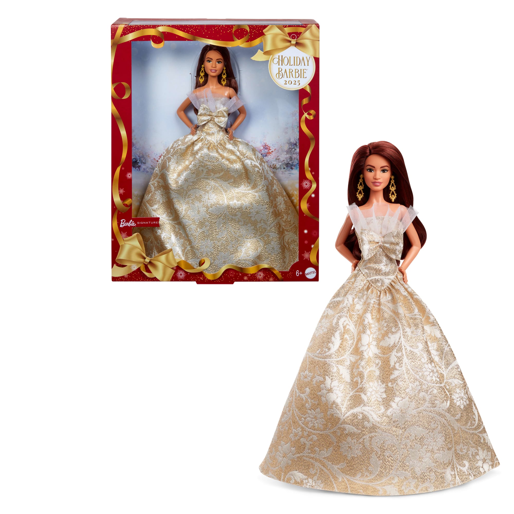 Gümüş Ve Altın Rengi Elbisesiyle Koyu Kahverengi Saçlı Barbie 2025 Mutlu Yıllar Signature Bebek, Sezona Özel Koleksiyon Ürünü
