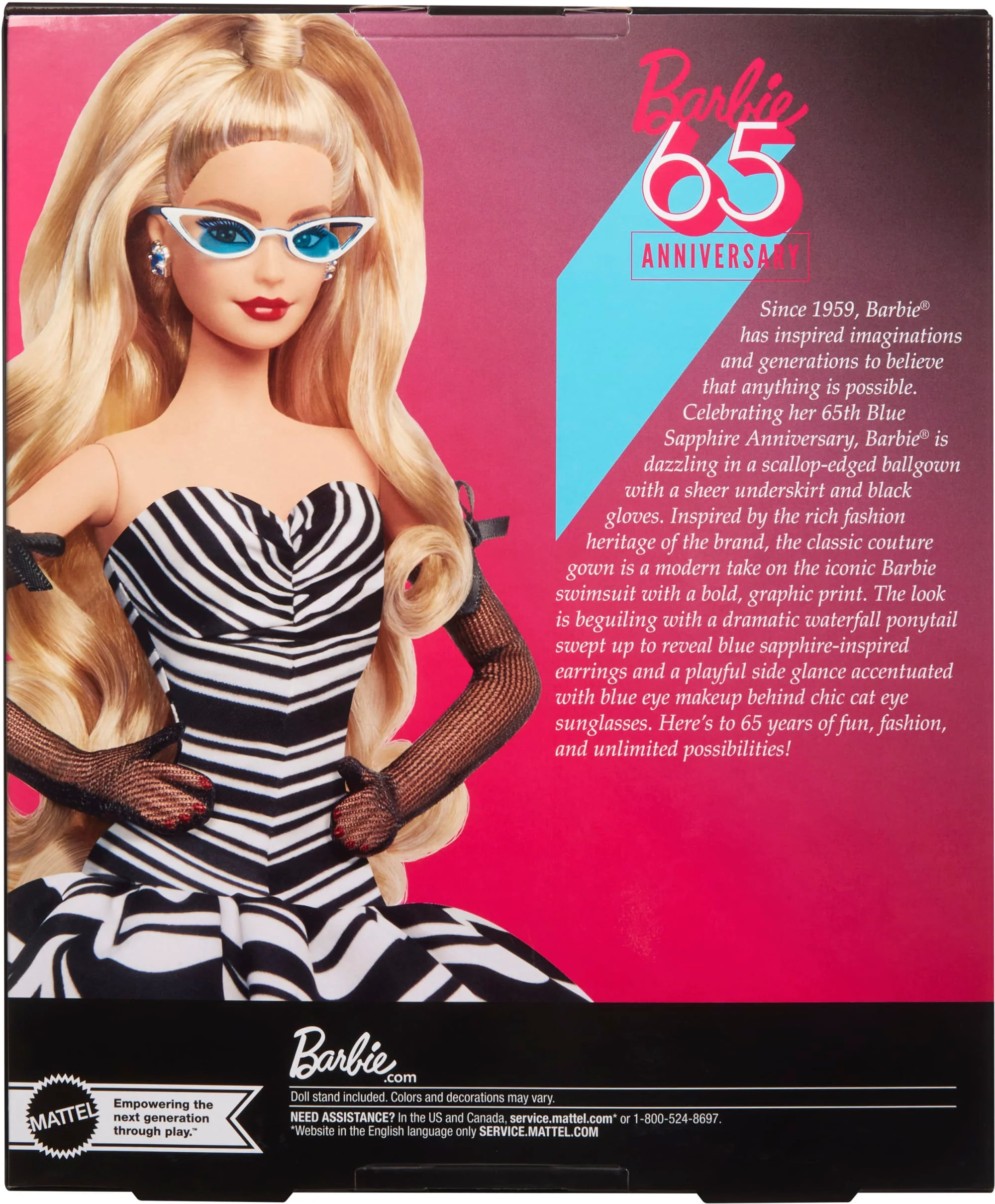 Barbie Signature 65° Anniversario bambola collezionabile con capelli biondi e abito bianco e nero - Image 6