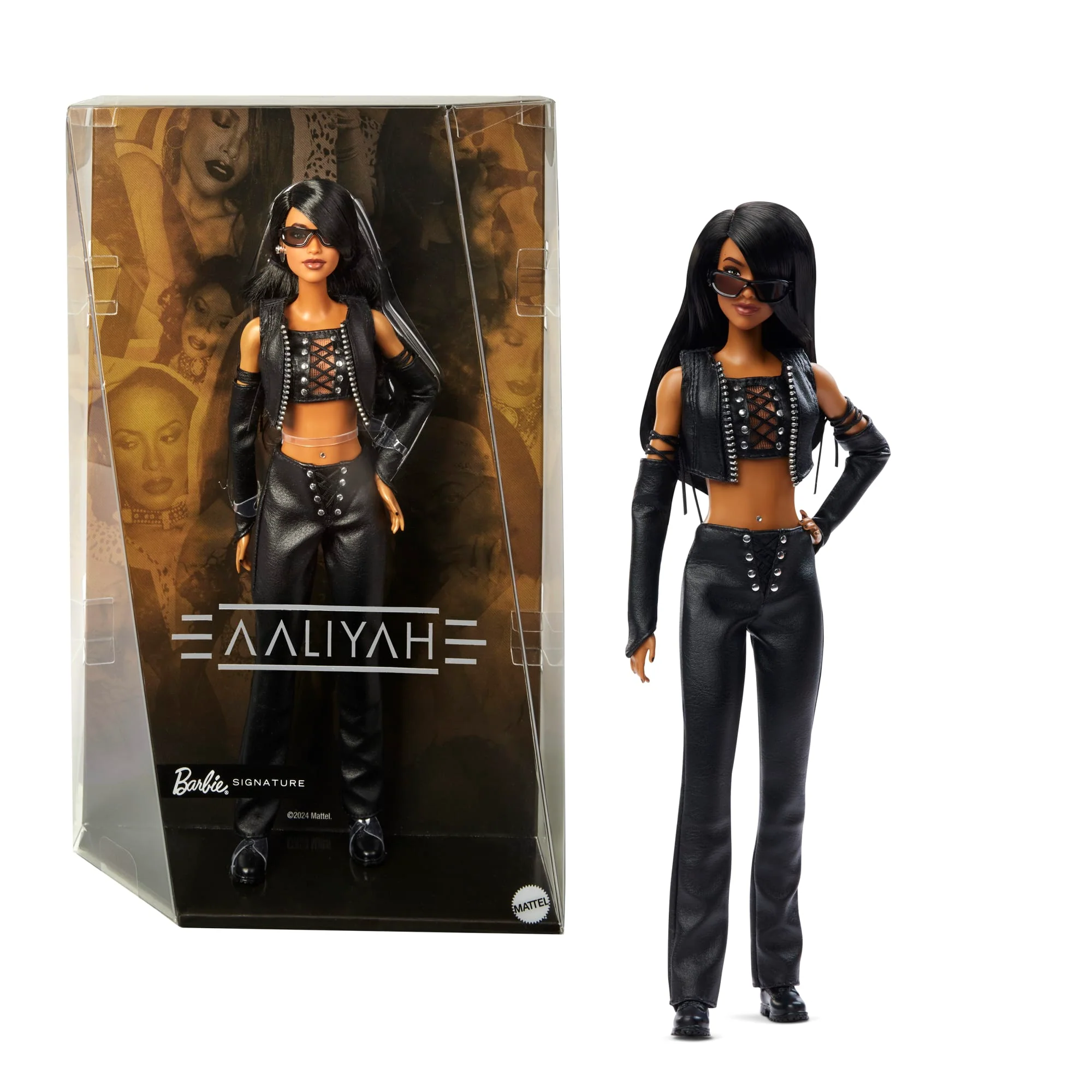 Muñeca De Aaliyah Coleccionable De Barbie Signature Con Un Conjunto De Cuero Negro Sintético