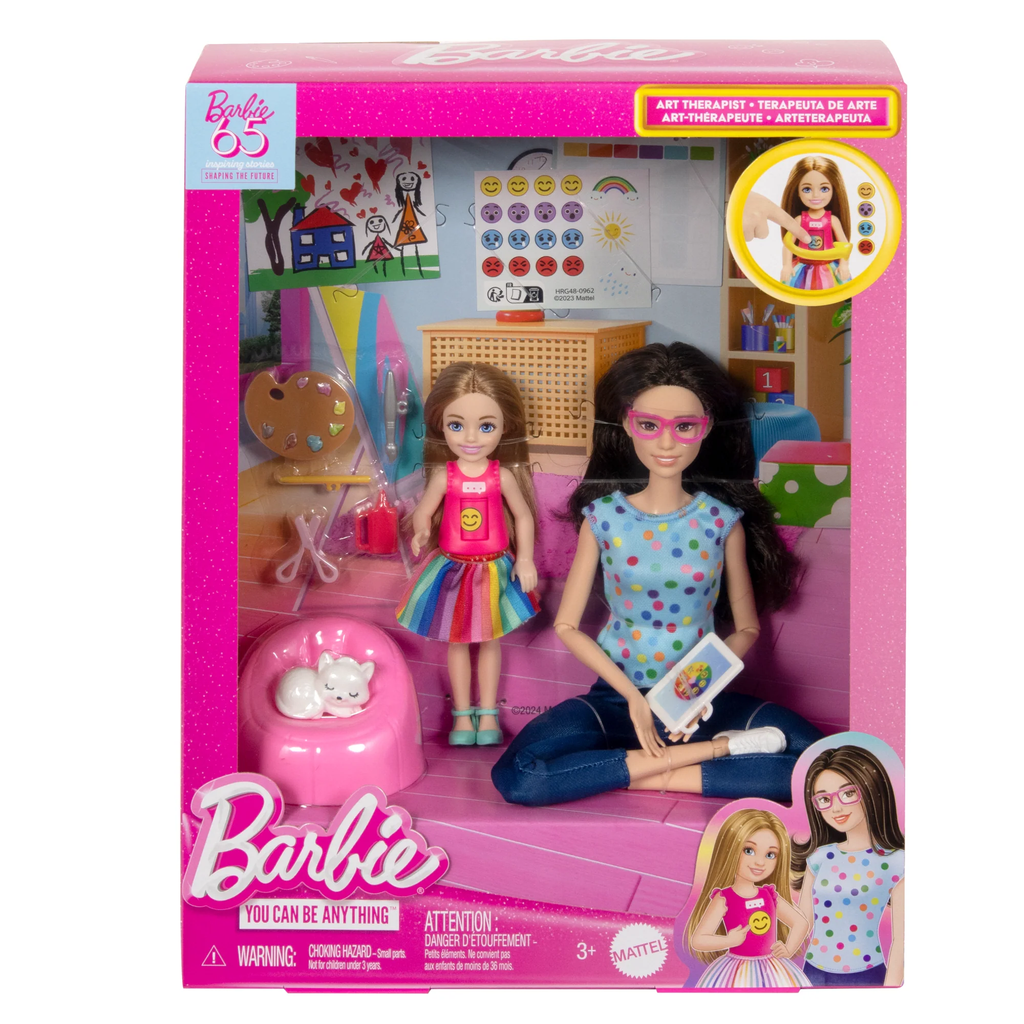 Barbie Art Therapy Playset With 2 Dolls, Pet & Accessories, Shirt On Small Doll Rotates Emoji - Image 6