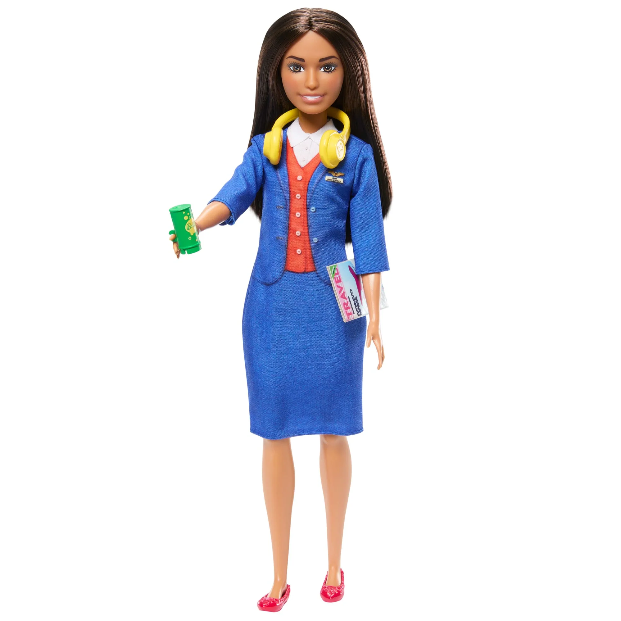 Muñeca De Moda Barbie Azafata Con Uniforme Azul, Incluye Accesorios De Maleta, Auriculares Y Pasaporte - Image 3