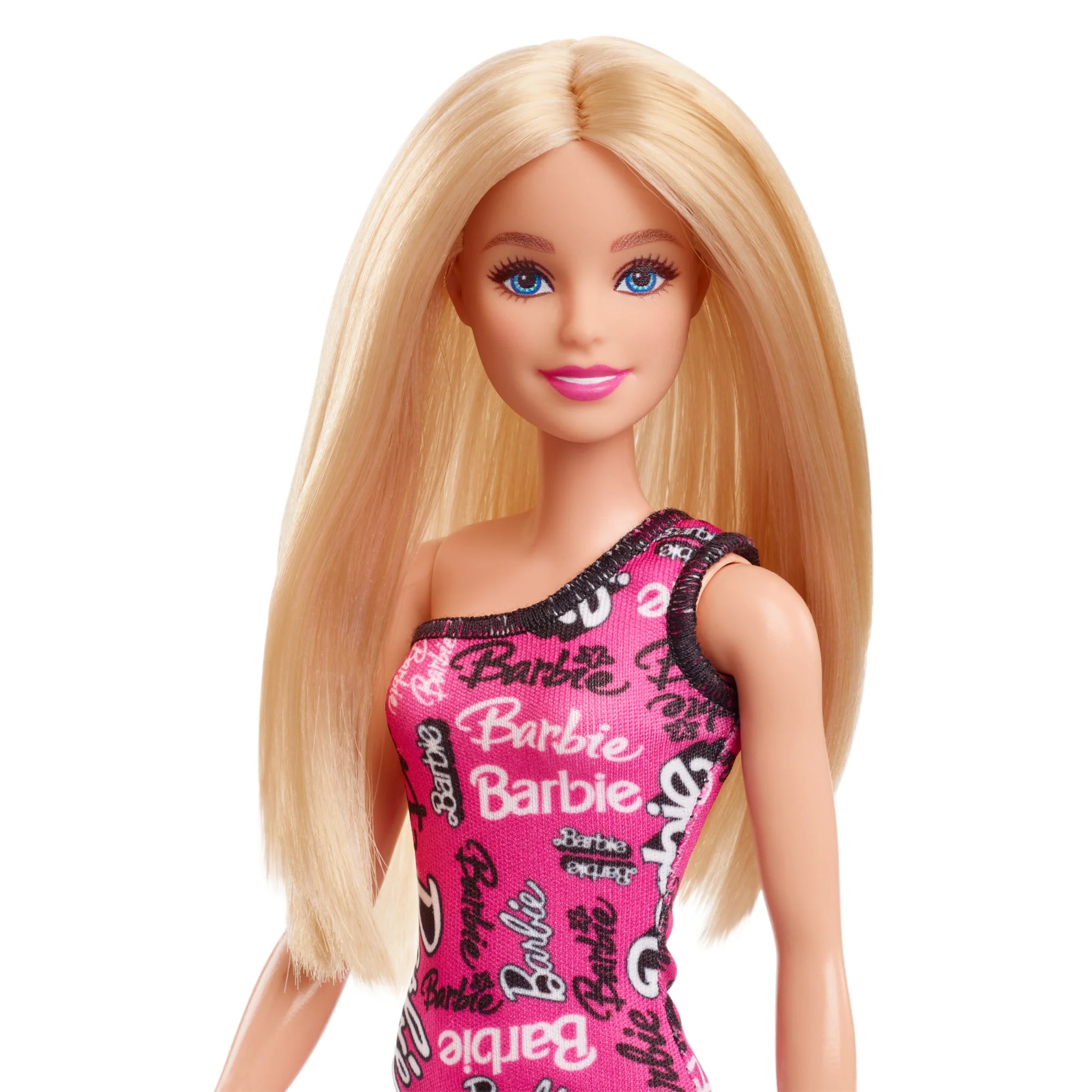 Bambola Barbie Con Capelli Biondi Lisci, Abito Rosa E Scarpe Con Stampa Del Logo Rimovibili - Image 2