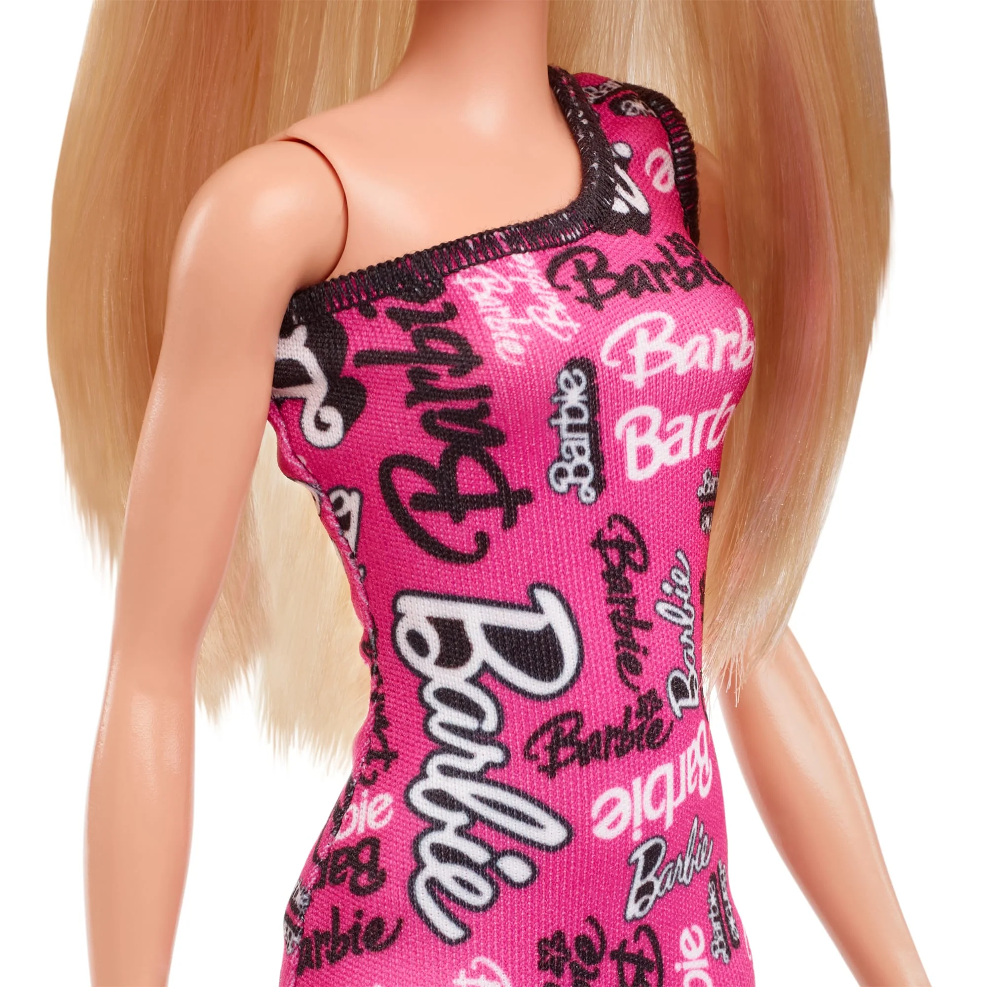Bambola Barbie Con Capelli Biondi Lisci, Abito Rosa E Scarpe Con Stampa Del Logo Rimovibili - Image 4