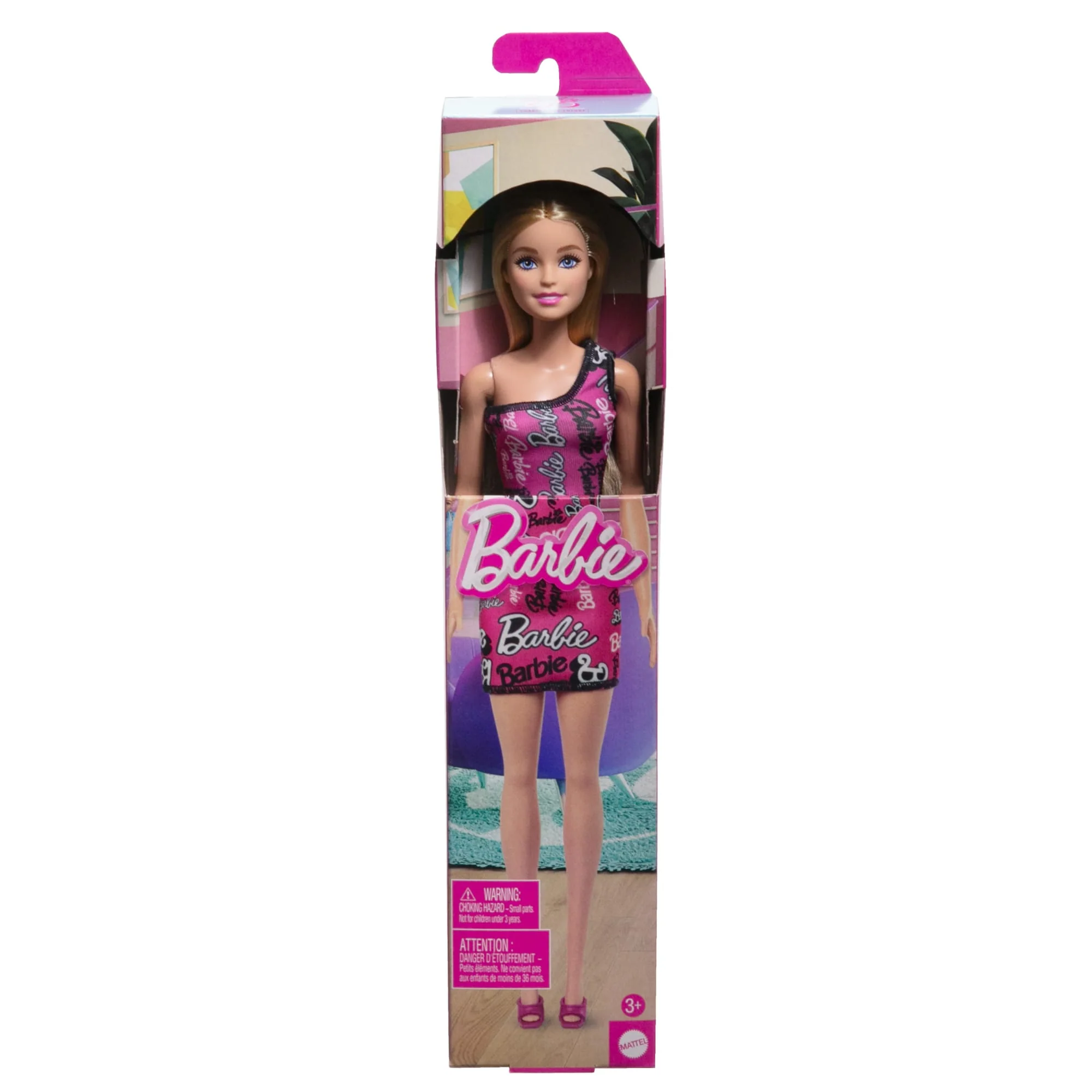 Bambola Barbie Con Capelli Biondi Lisci, Abito Rosa E Scarpe Con Stampa Del Logo Rimovibili - Image 6