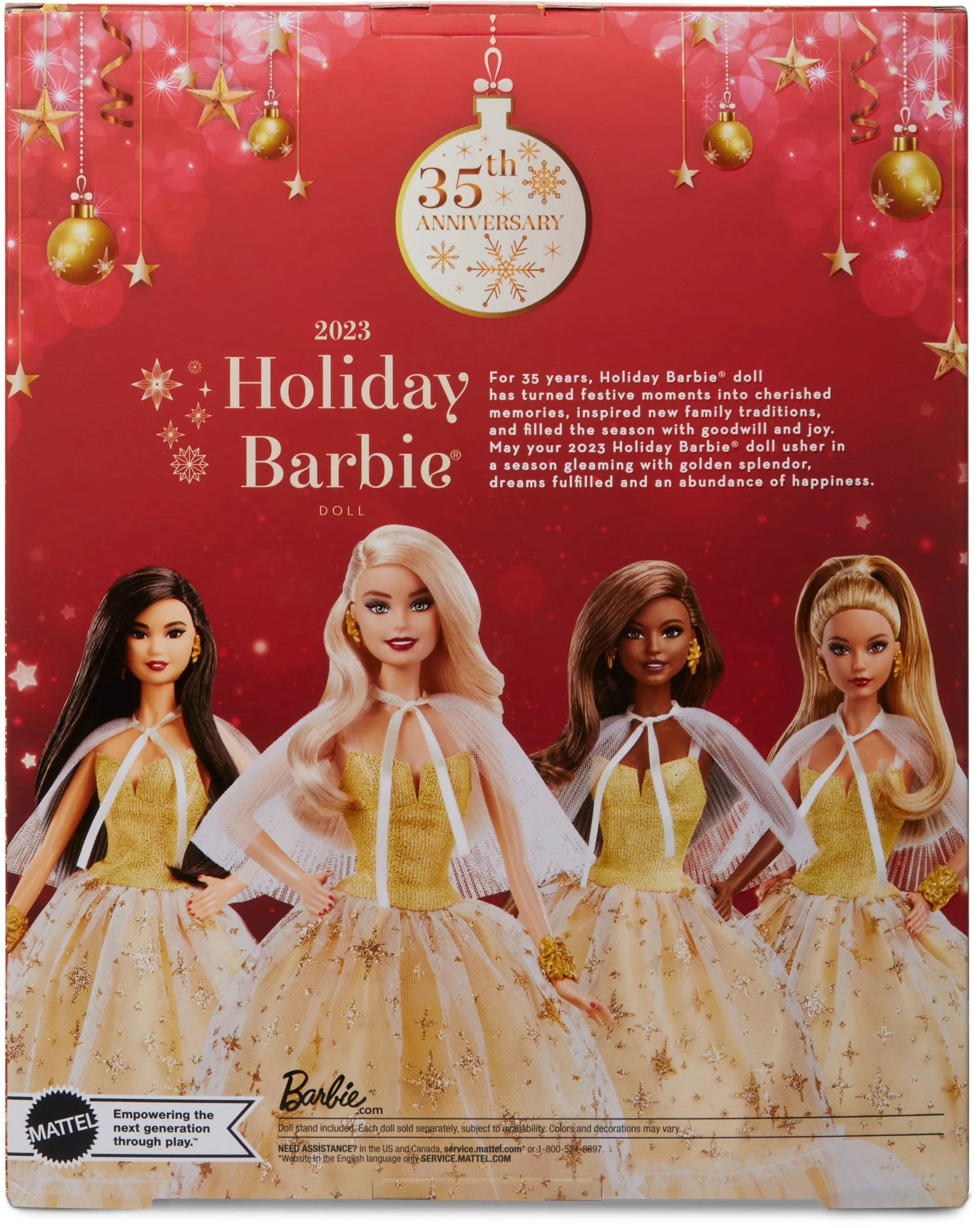 Barbie-Barbie Joyeux Noël 2023-Poupée Robe Dorée Et Cheveux Blonds - Image 6