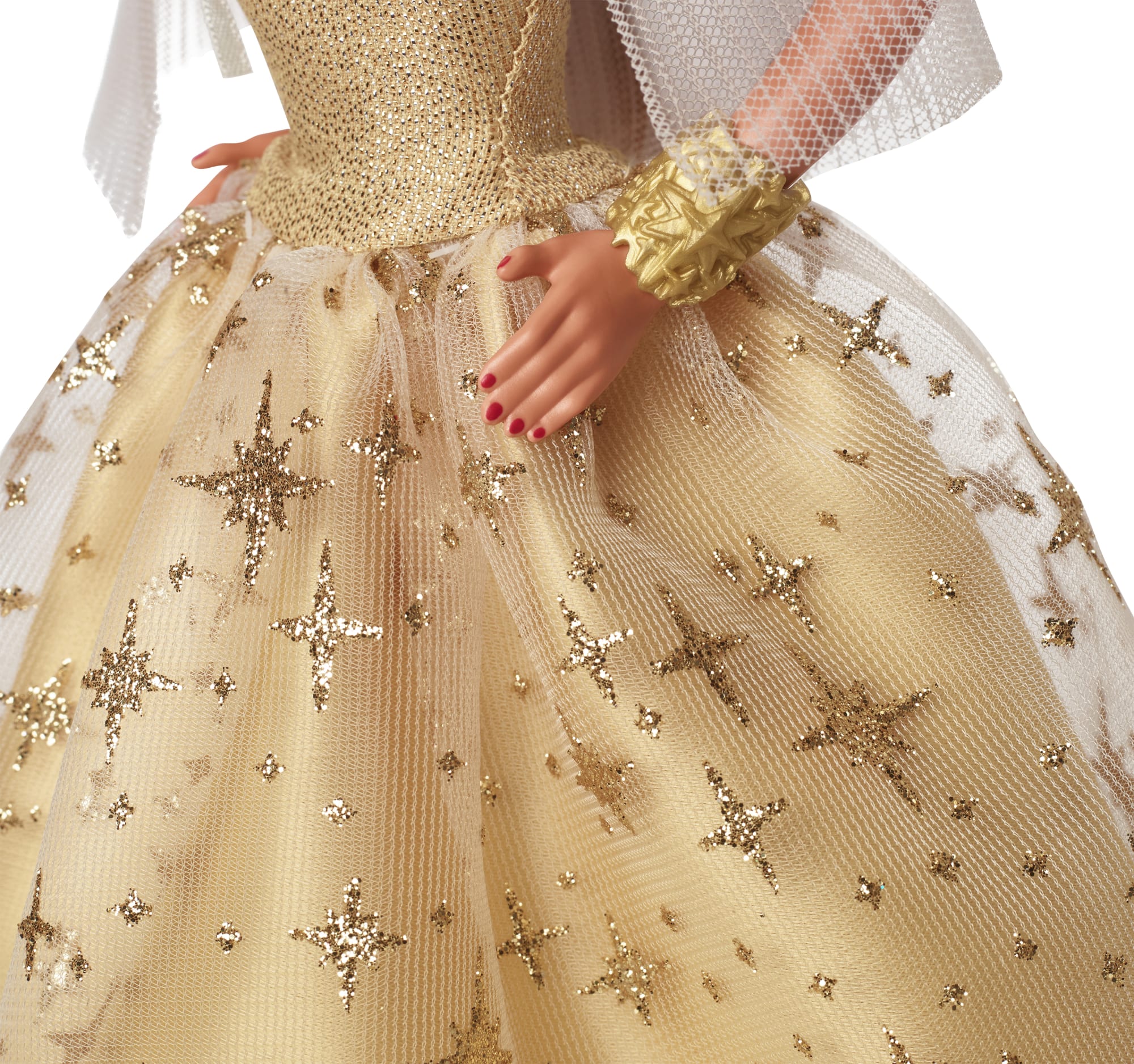 Barbie-Barbie Joyeux Noël 2023-Poupée Robe Dorée Et Cheveux Châtains - Image 3