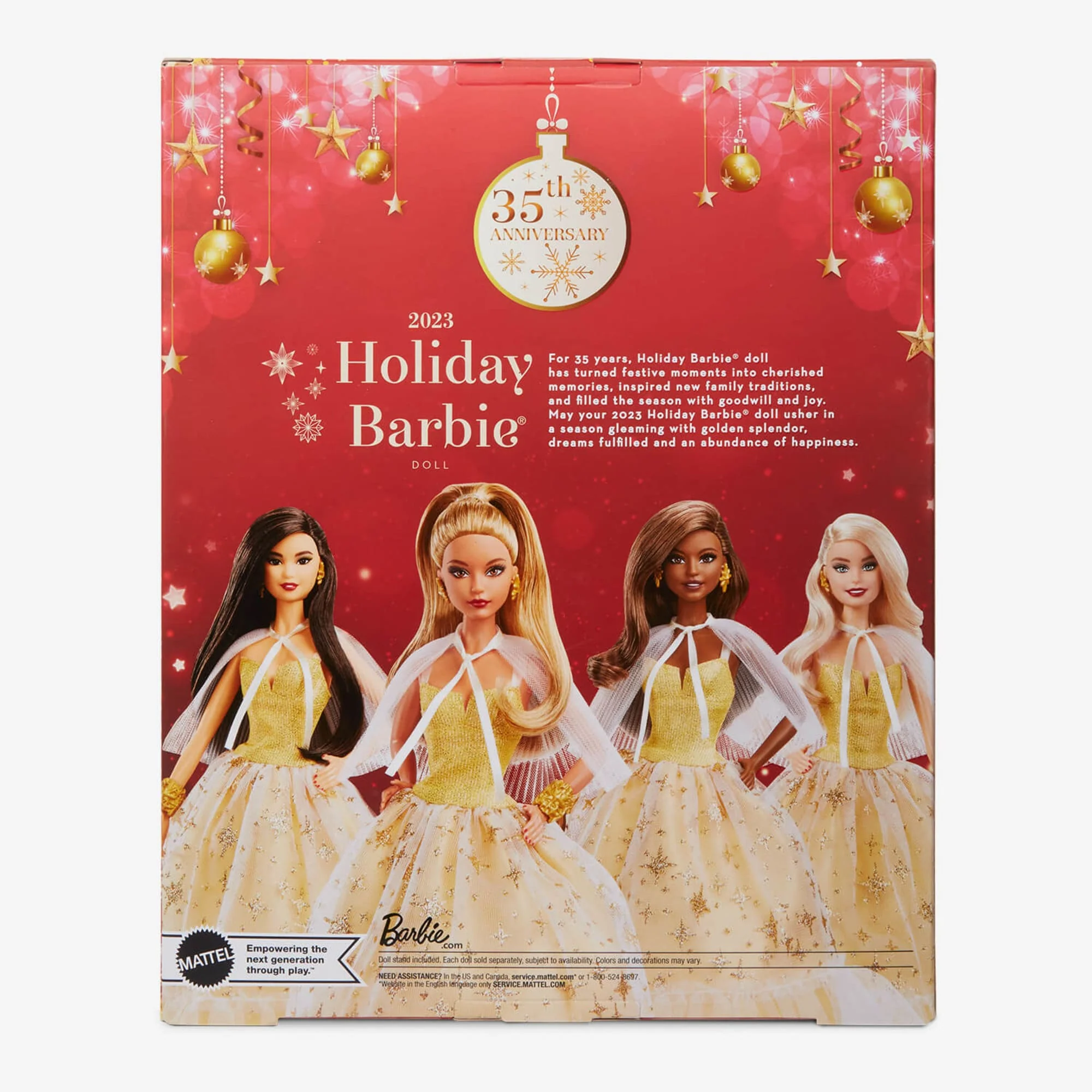 Barbie-Barbie Joyeux Noël 2023-Poupée Robe Dorée Et Cheveux Châtains - Image 6