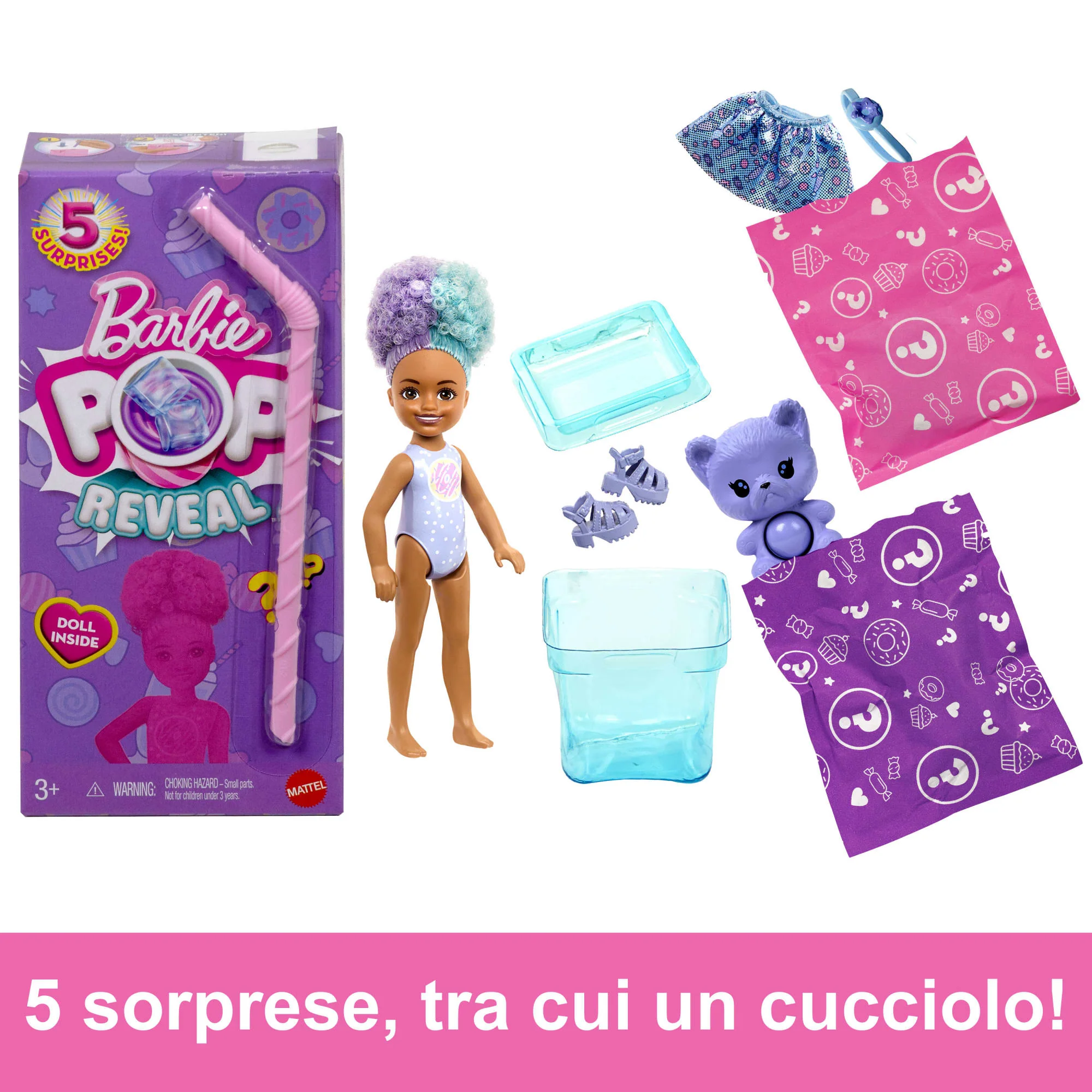 Barbie Chelsea Pop Reveal Serie Dolcetti, Bambola Profumata Con 5 Sorprese Tra Cui Un Cucciolo (I Modelli Possono Variare) - Image 2