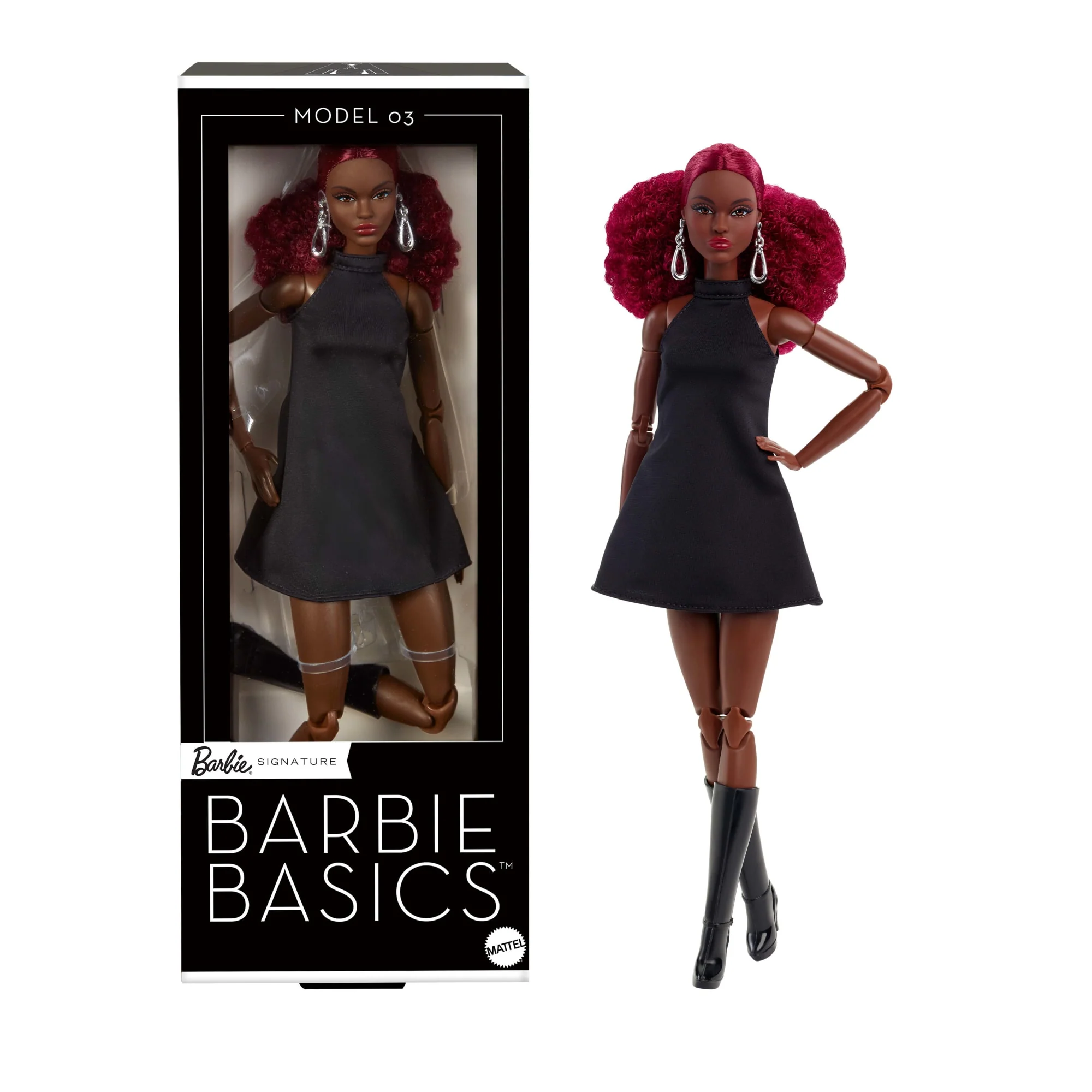 Barbie Basics Koleksiyona Uygun Bebek, Siyah Elbisesi Ve Botlarıyla Kızıl Kıvırcık Saçlı Model 03