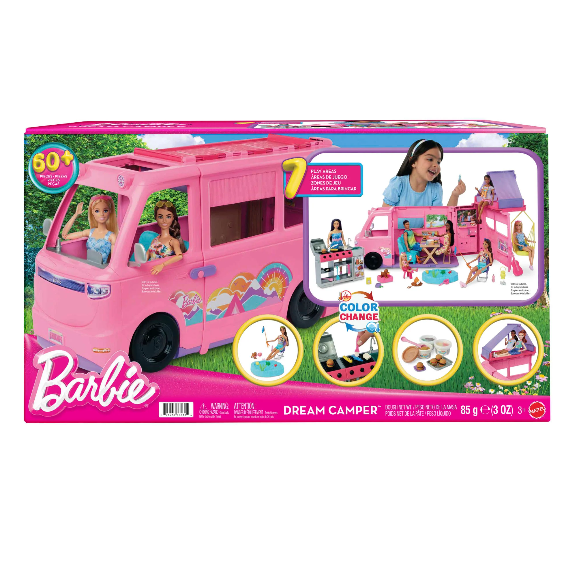 Barbie Camper Dei Sogni Con Tenda Sul Tetto, Barbecue Con Effetto Cambia Colore E Oltre 60 Accessori - Image 6