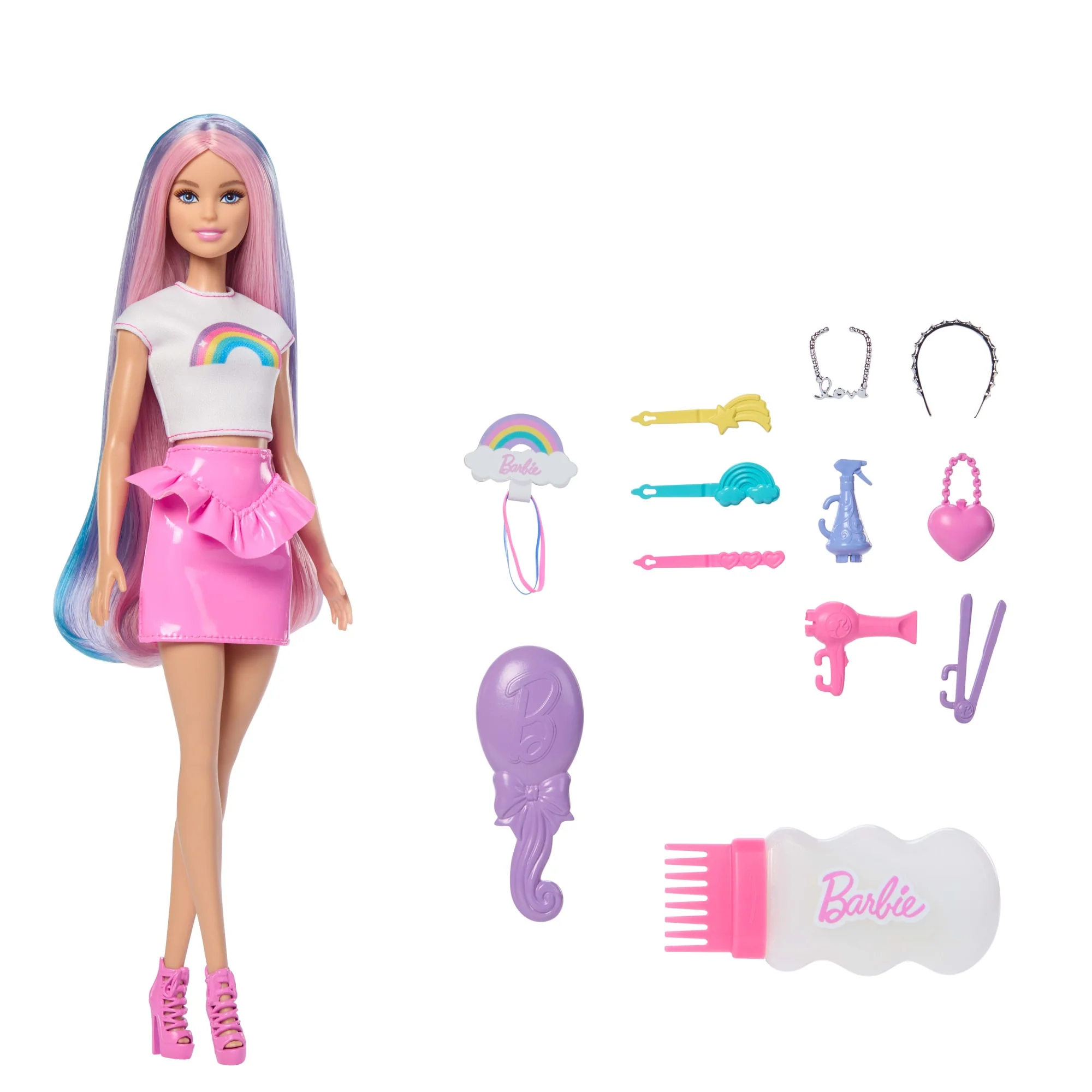 Barbie Capelli Arcobaleno, Bambola Alla Moda Con Capelli Extra Lunghi E 12 Accessori Per Lo Styling - Image 3
