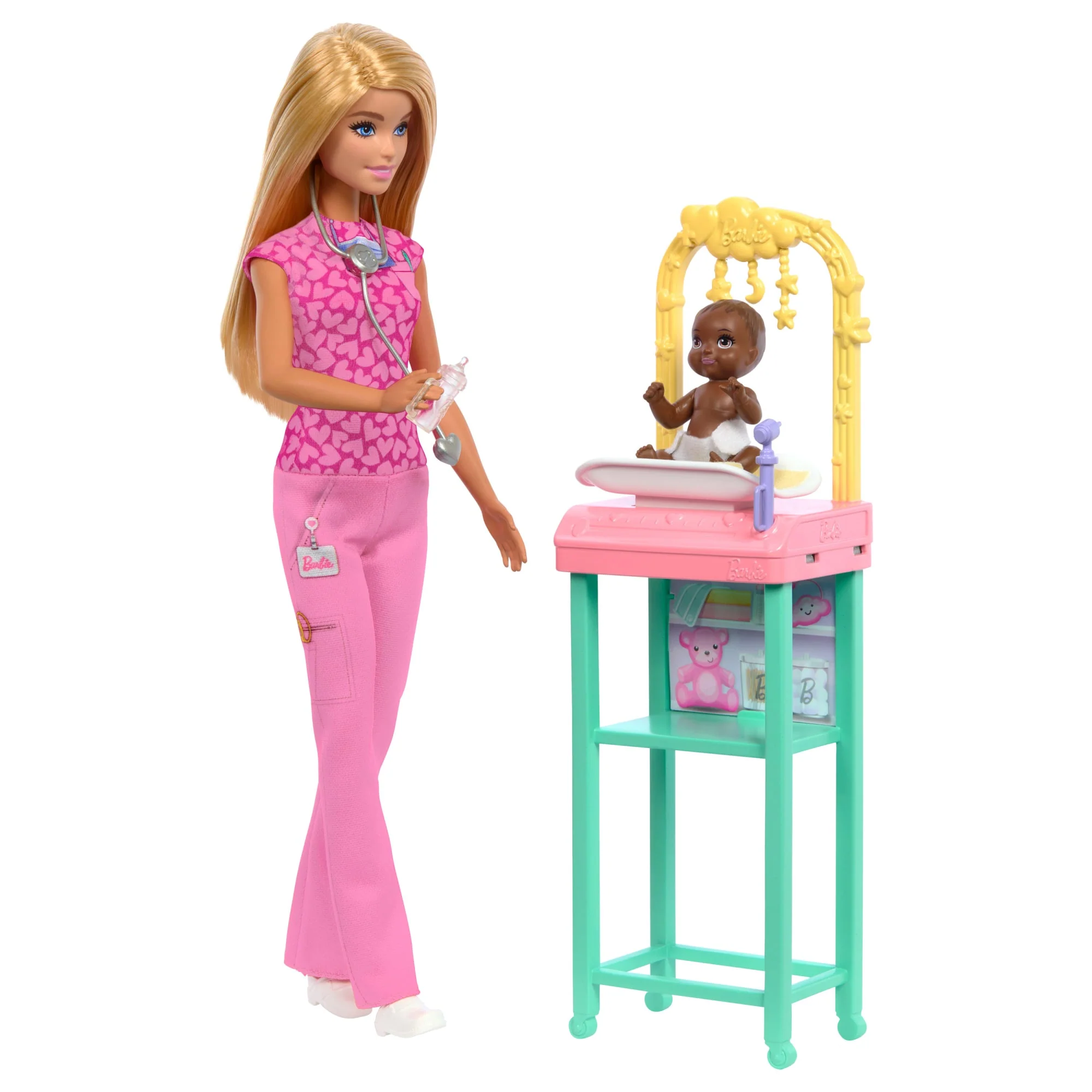 Barbie Παιδίατρος Σετ Παιχνιδιού Με Ξανθιά Κούκλα, 1 Κούκλα Μωράκι, Έπιπλο Και Αξεσουάρ