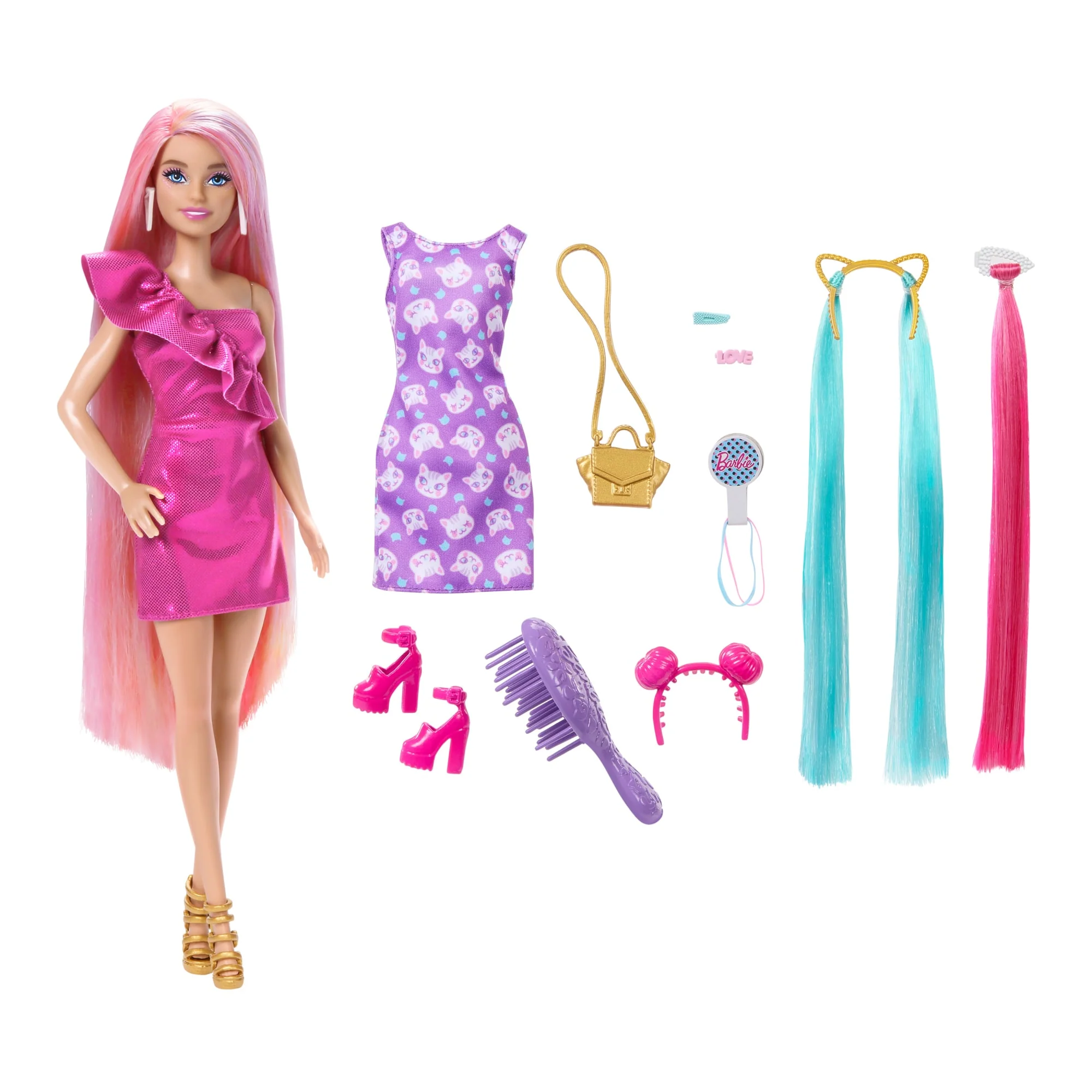 Κούκλα Barbie Πολύχρωμα Μαλλιά Με Πολύ Μακριά Ξανθά Μαλλιά Και Αξεσουάρ Styling - Image 3