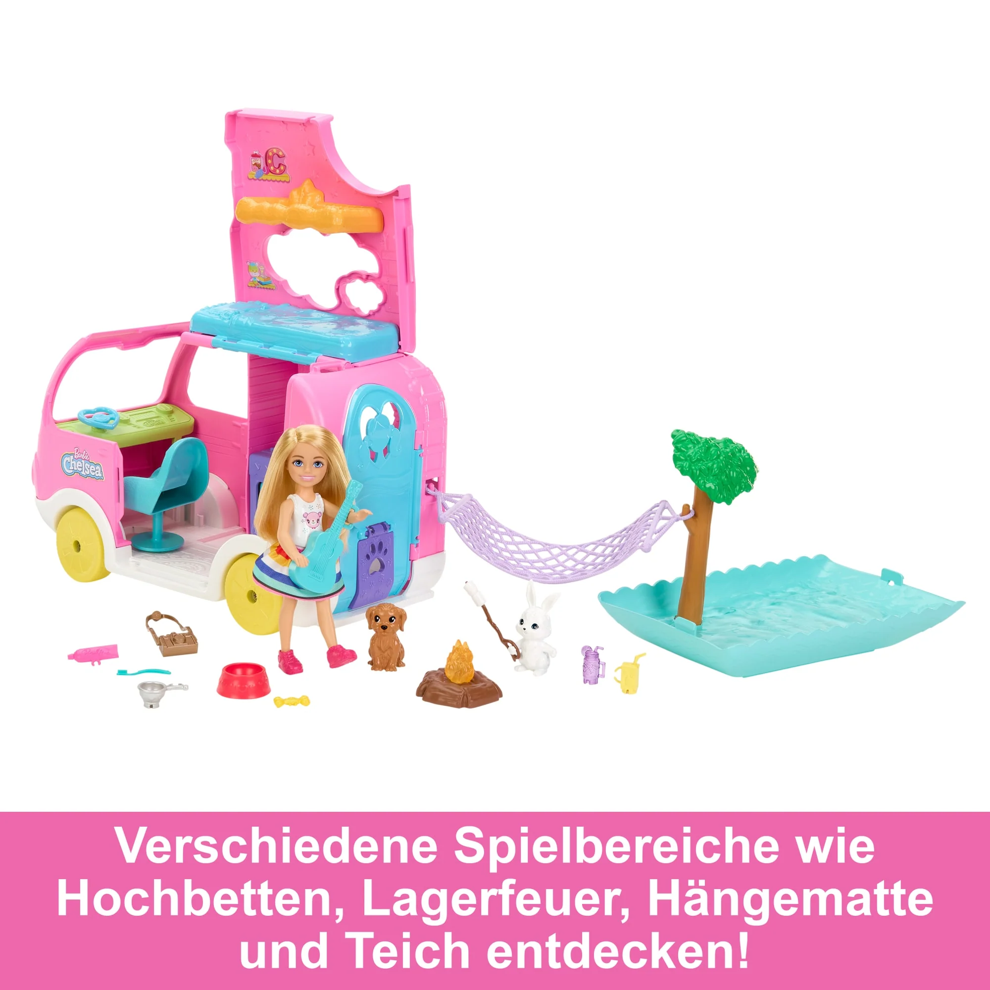 Barbie Chelsea 2-In-1-Camper-Spielset Mit Kleiner Chelsea-Puppe, 2 Haustieren Und 15 Zubehörteilen - Image 4