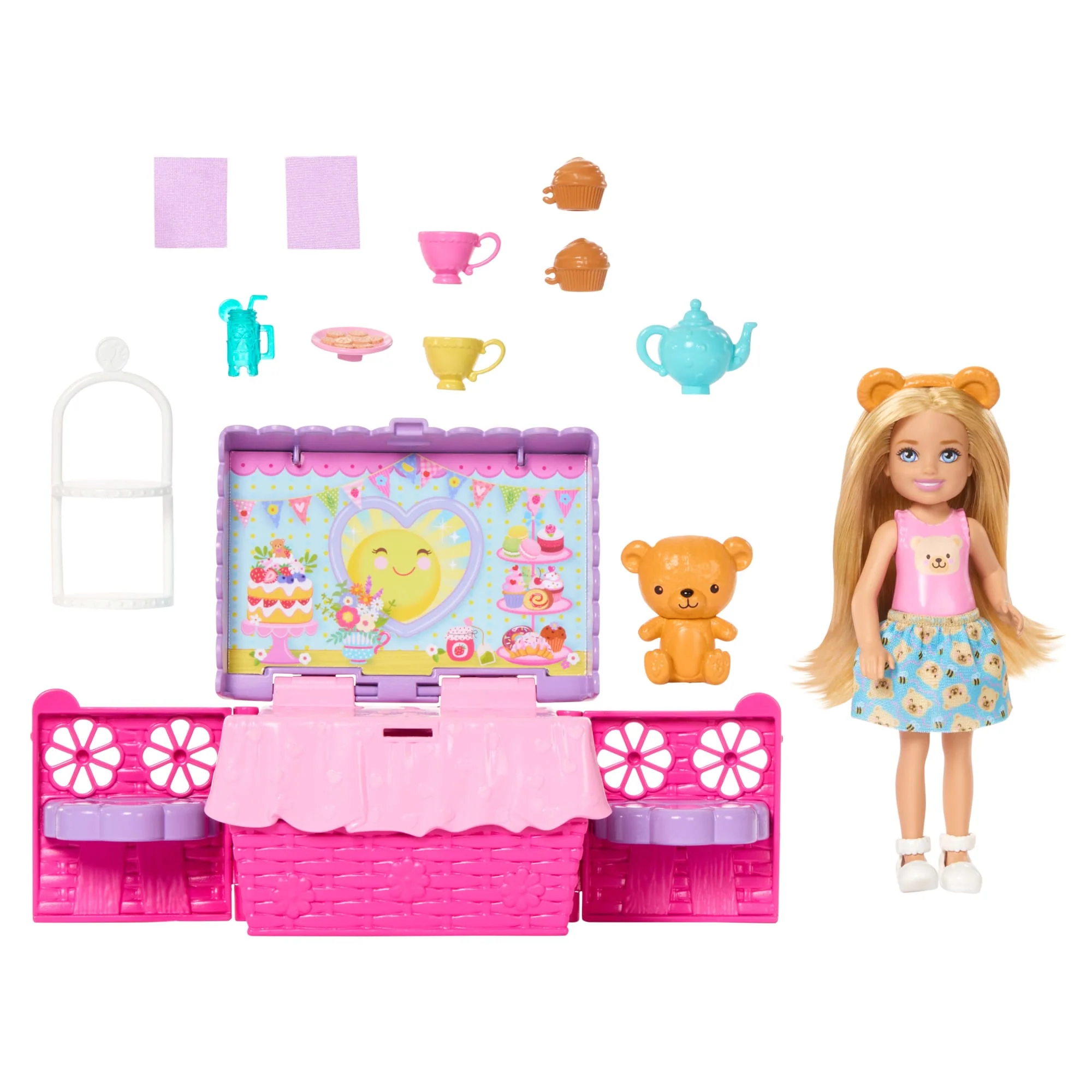Barbie Aile Ve DOStlar Çay Partisi Açılır Oyun Seti, Küçük Club Chelsea Bebek Ve 10'Dan Fazla Aksesuar