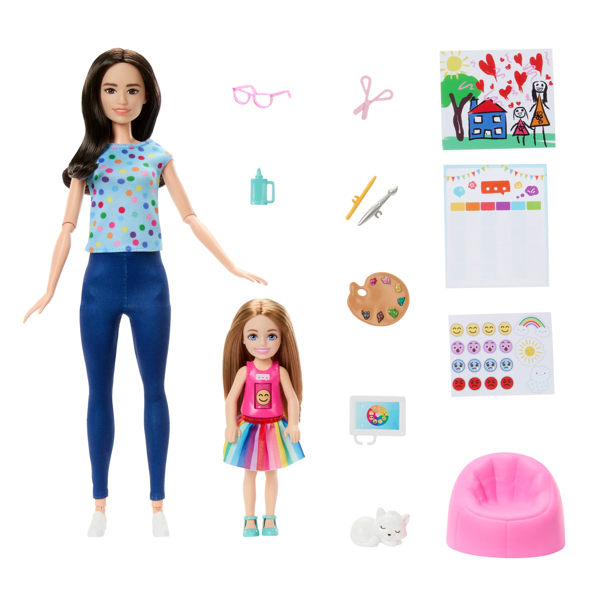 Barbie & Chelsea Δασκάλα Καλλιτεχνικών Με 2 Κούκλες, Κατοικίδιο & Αξεσουάρ, Μπλουζάκι Με Περιστρεφόμενη Φατσούλα - Image 3