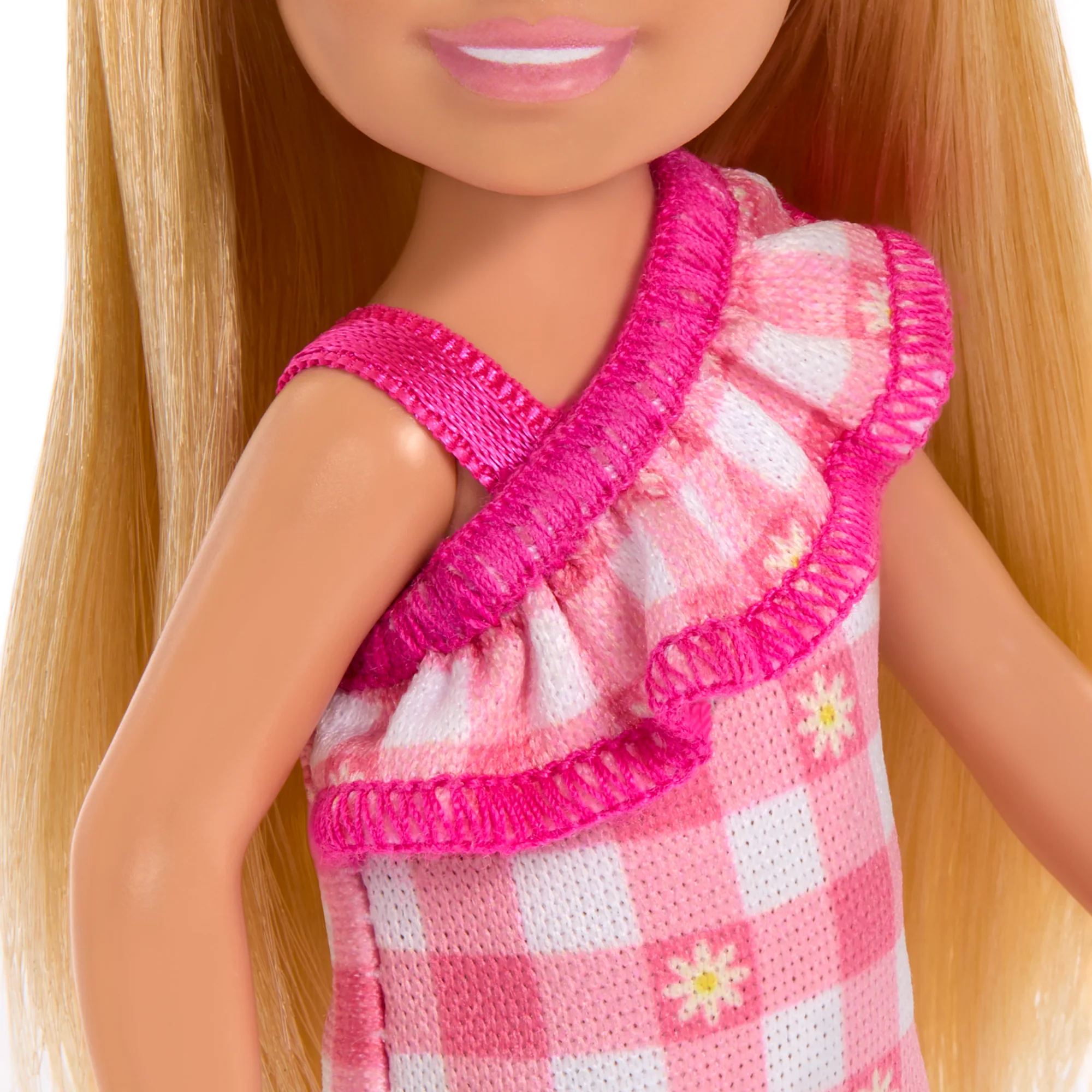 Barbie Chelsea Doll, Small Doll Wearing Removable Checked Dress With Blonde Hair & Blue Eyes - Image 3