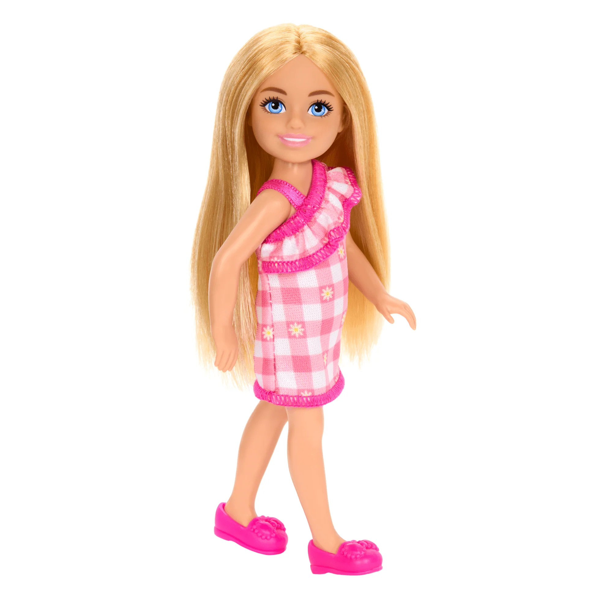 Barbie Chelsea Doll, Small Doll Wearing Removable Checked Dress With Blonde Hair & Blue Eyes - Image 4