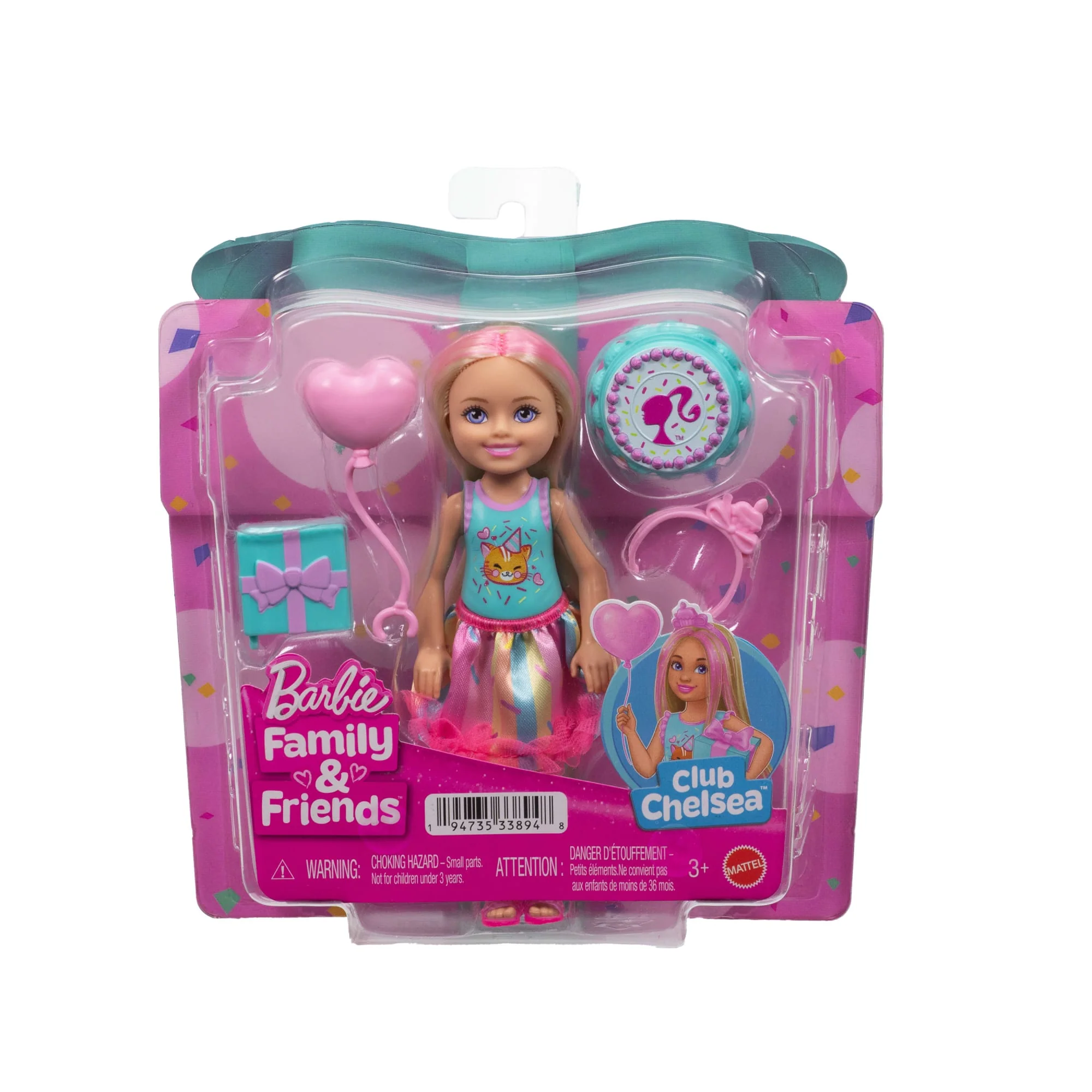 Muñeca Pequeña Del Club Chelsea De Barbie De 15,24Cm Con Temática De Cumpleaños, Pelo Rubio Con Mechas Rosas Y Accesorios De Fiesta