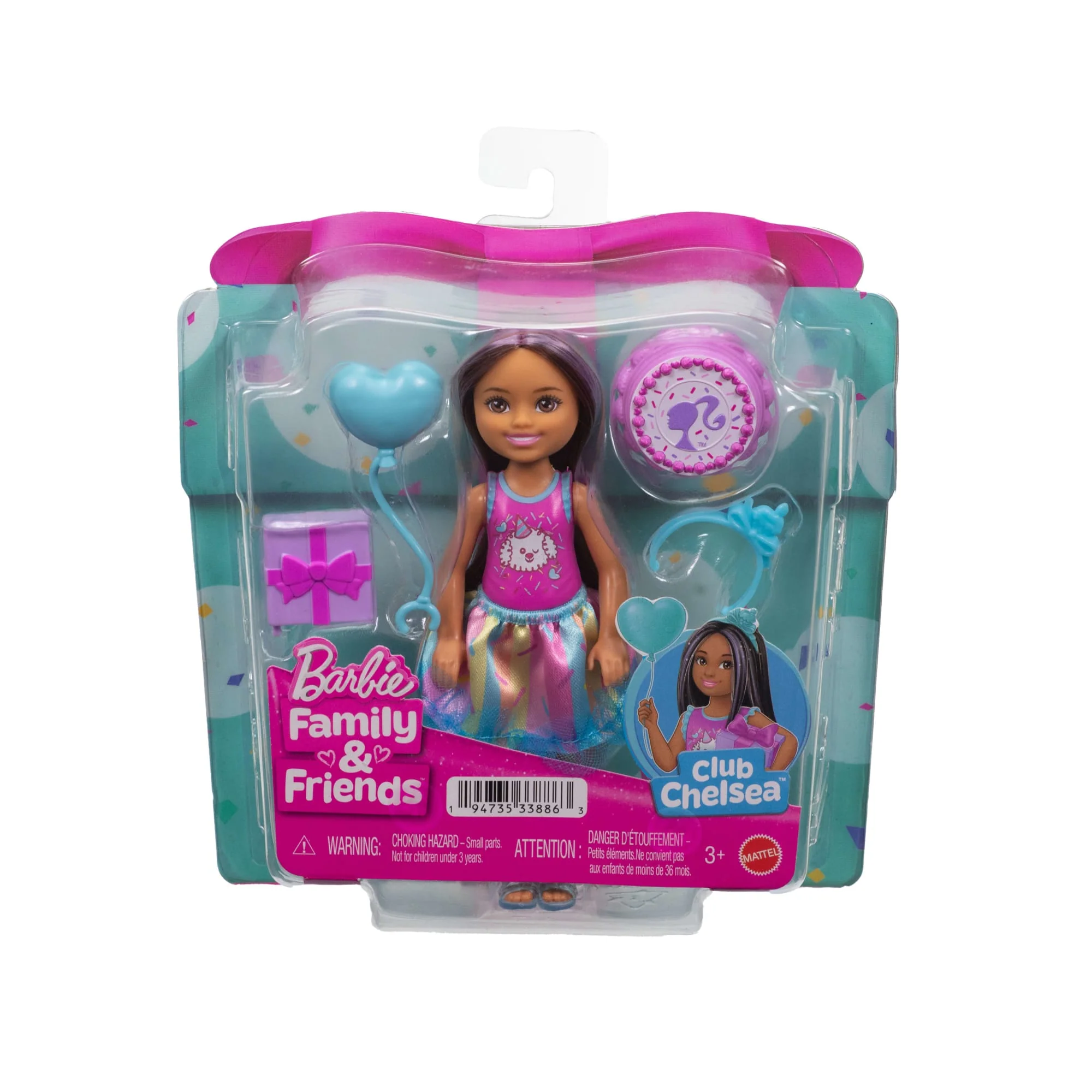 Muñeca Pequeña Del Club Chelsea De Barbie De 15,24Cm Con Temática De Cumpleaños, Pelo Castaño Con Mechas Moradas Y Accesorios De Fiesta - Image 6