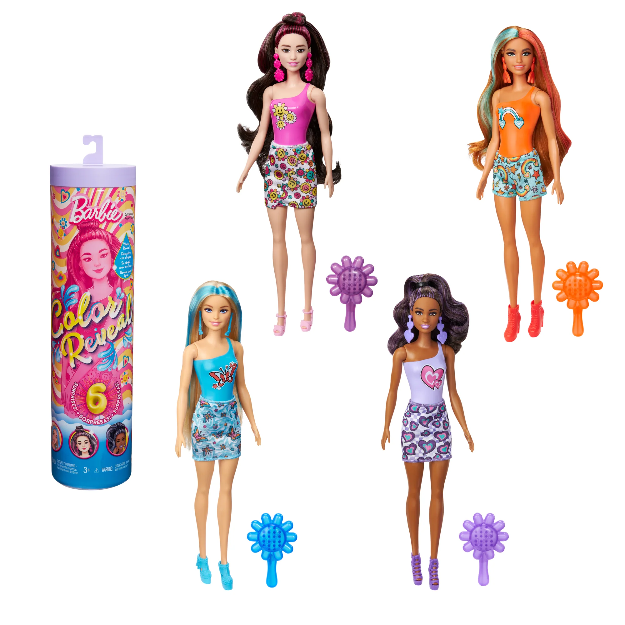 Barbie Colour Reveal Groovy-Themed Series Doll & Accessories With 6 Surprises, Color-Change Bodice