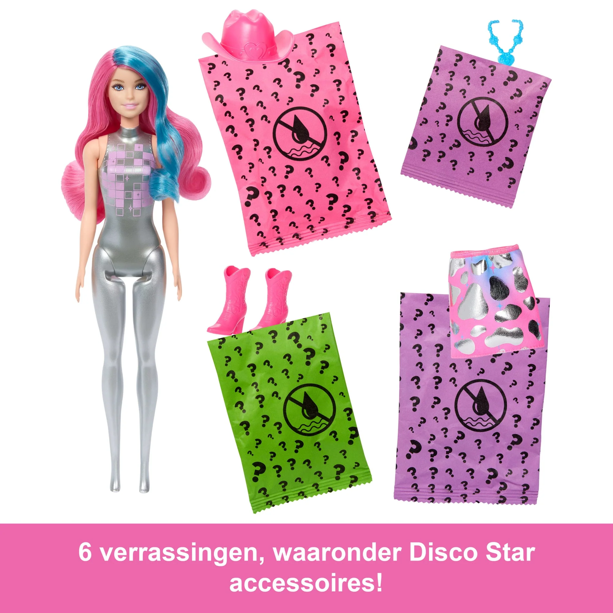 Barbie Color Reveal Discoster Serie, Modepop En Accessoires Met 6 Verrassingen (Stijlen Kunnen Variëren) - Image 5