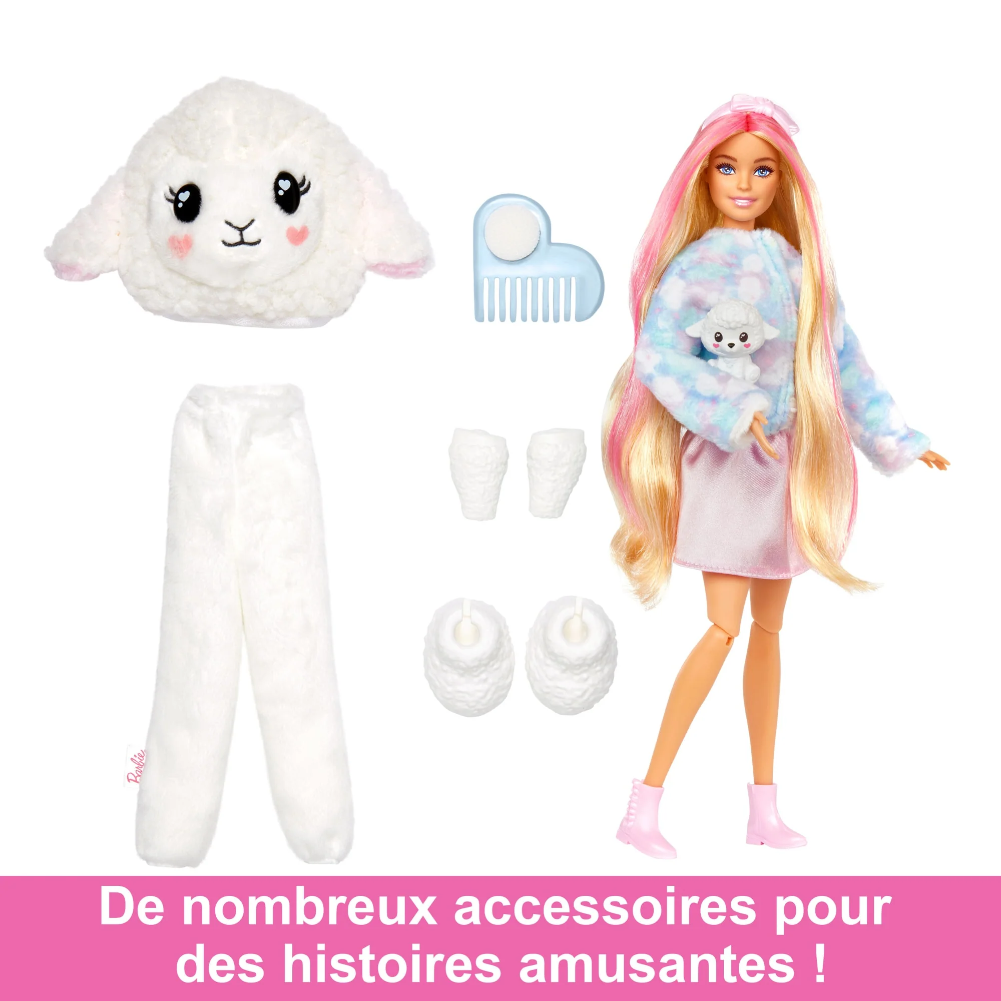 Barbie Cutie Reveal Poupée Barbie et accessoires, costume agneau en peluche - Image 5