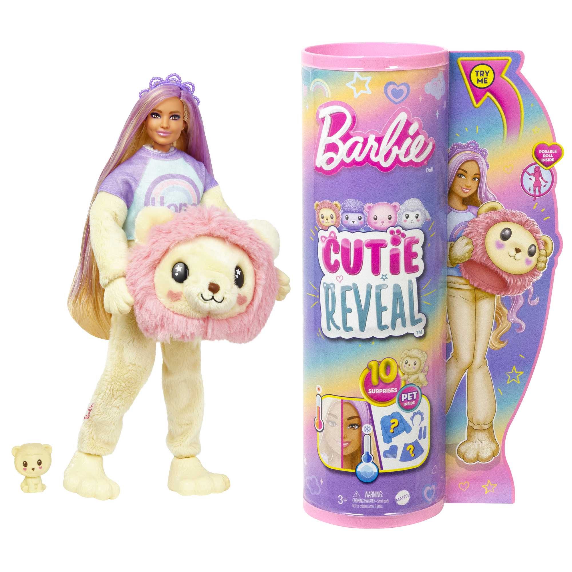 Barbie Cutie Reveal Poupée Barbie et accessoires, costume lion en peluche