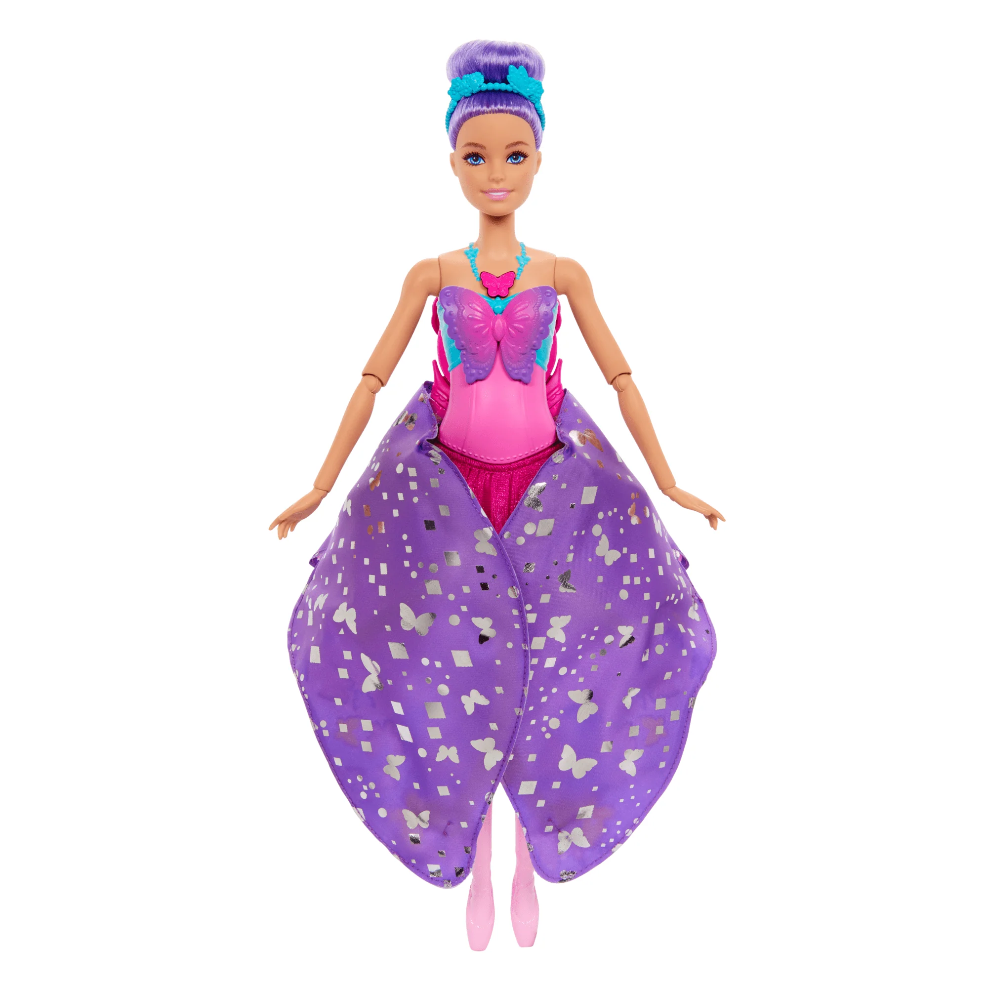 Barbie Dans- En Fladderpop Met 2-In-1 Verandering Van Danseres Naar Vlinder, Paars Haar - Image 3
