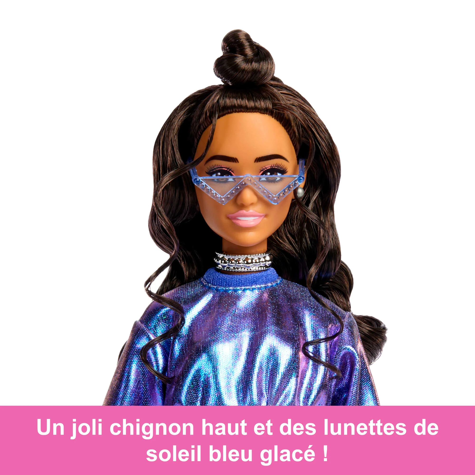 Barbie Deluxe Style Bambola N. 7 Con Top E Gonna Blu Metallizzato Con Accessori, Castana - Image 3