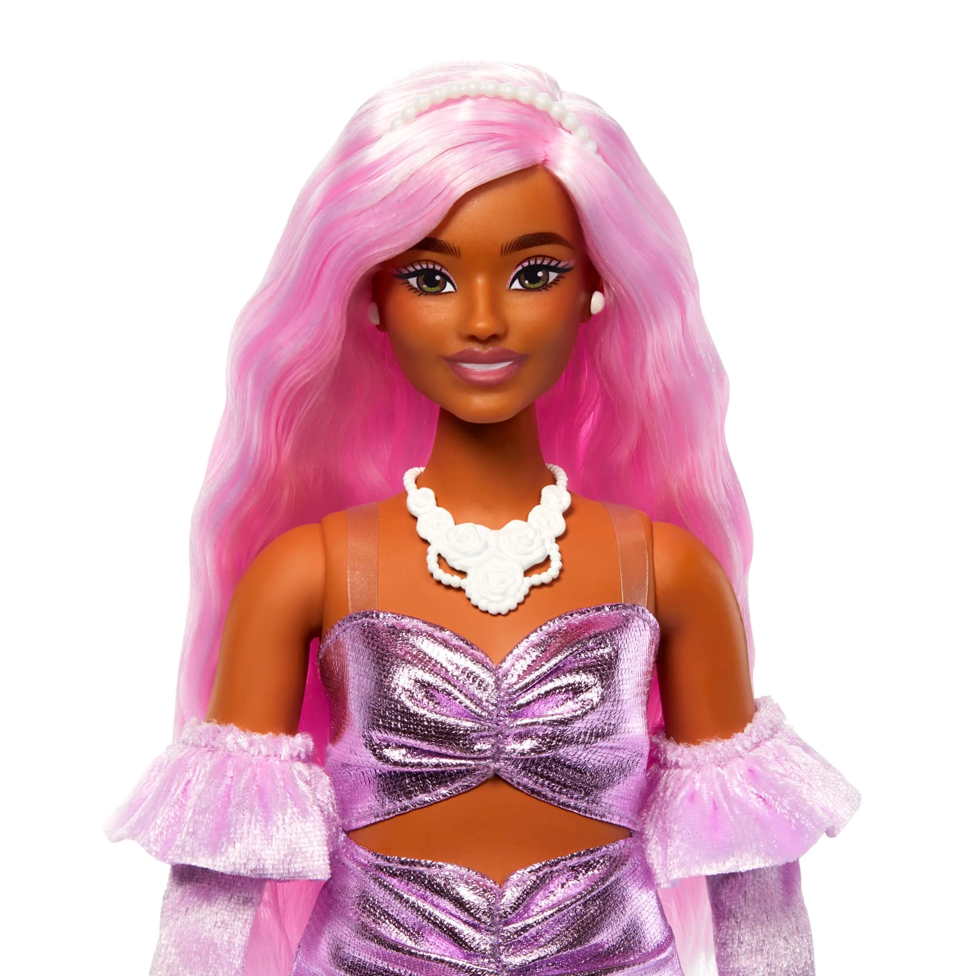Κούκλα Barbie Deluxe Style #1 Με Γυαλιστερό Ροζ Φόρεμα Barbiecore Με Βελούδινα Γάντια Και Ροζ Μαλλιά - Image 4