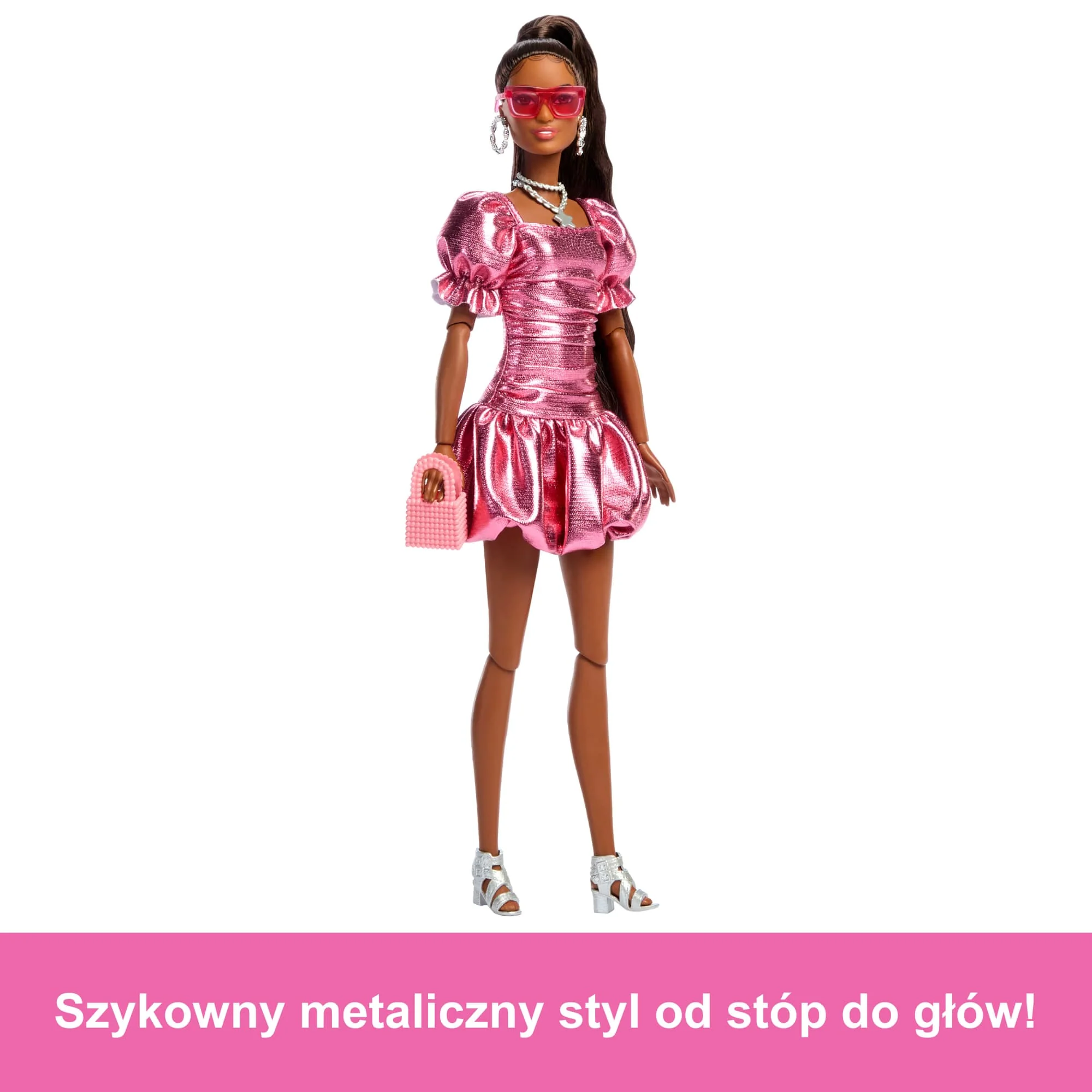 Barbie Deluxe Style Lalka modowa #6 Koralowa sukienka bombka Zabawka 4+ - Image 4