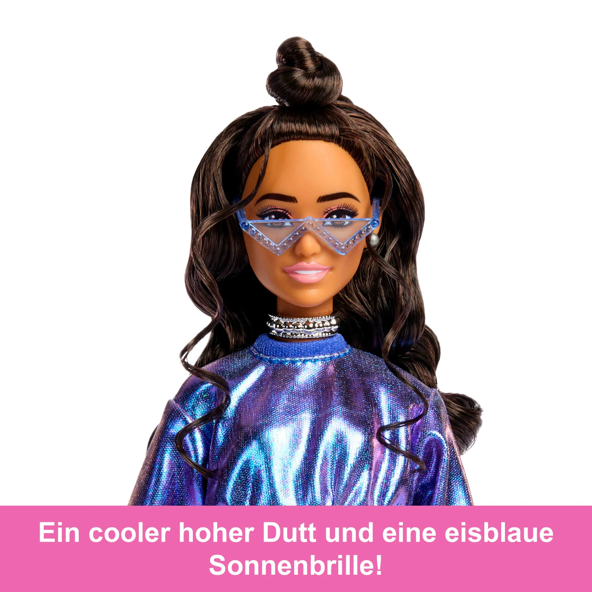 Barbie Deluxe Style-Modepuppe #7 in Blauem Metallic-Top Und Rock Mit Accessoires, Brünett - Image 3