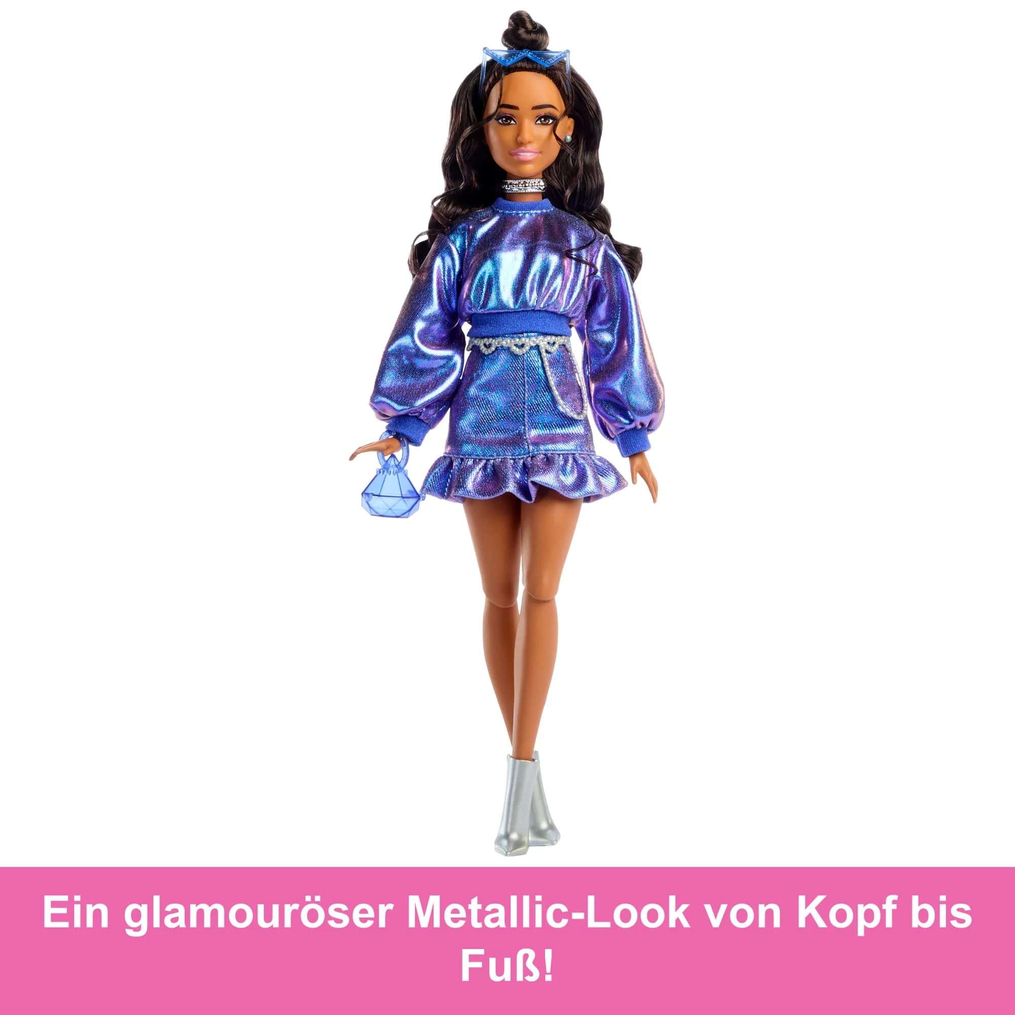 Barbie Deluxe Style-Modepuppe #7 in Blauem Metallic-Top Und Rock Mit Accessoires, Brünett - Image 4