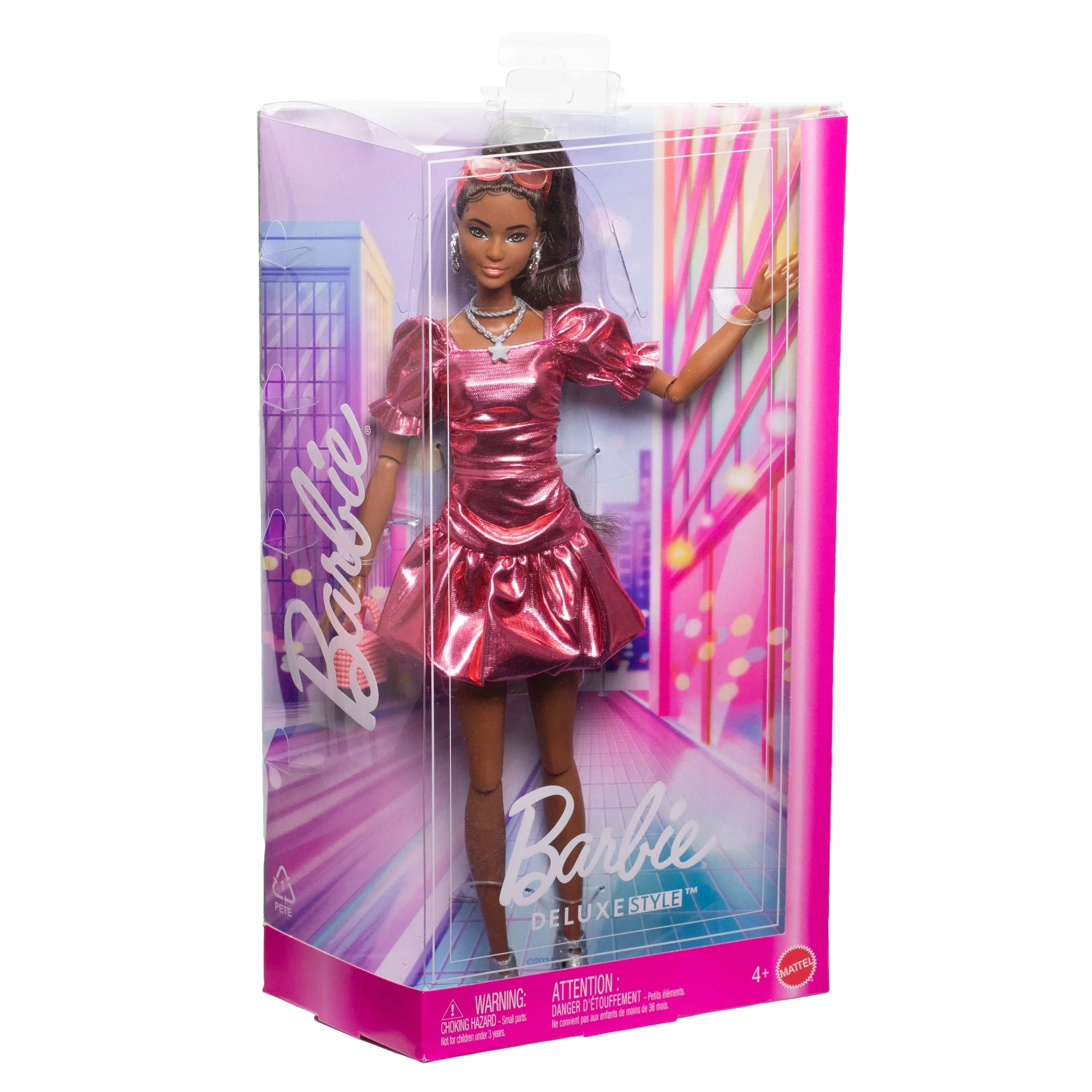 Barbie Deluxe Style-Modepuppe #6 in Korallfarbenem Metallic-Kleid Mit Ballonförmigem Saum Und Silbernen Accessoires - Image 6