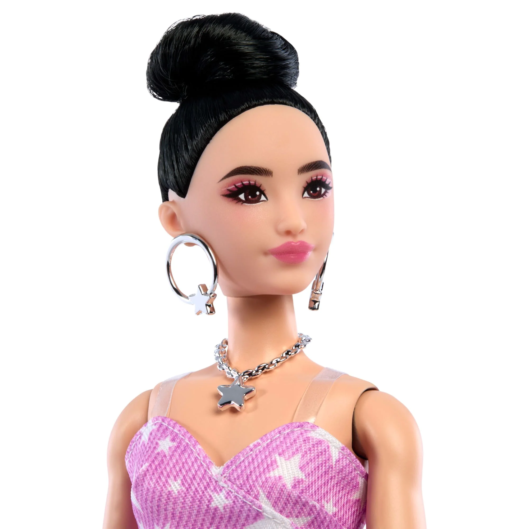 Barbie Deluxe Style Modepuppe Nr 11 in Rosa Denim-Kleid Mit Sternenaufdruck, Zu Knoten Gebundenes Schwarzes Haar - Image 2