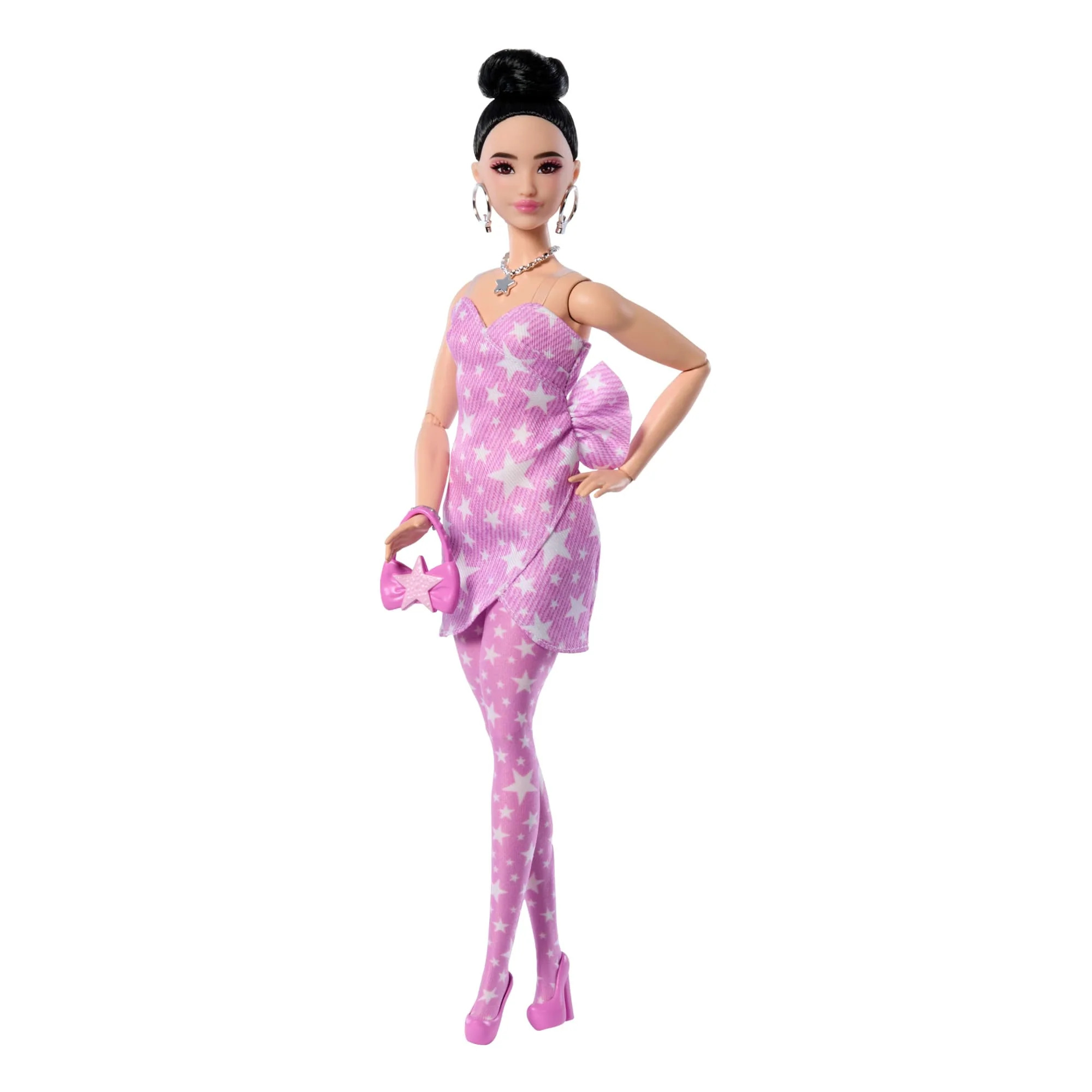 Barbie Deluxe Style Modepuppe Nr 11 in Rosa Denim-Kleid Mit Sternenaufdruck, Zu Knoten Gebundenes Schwarzes Haar - Image 5