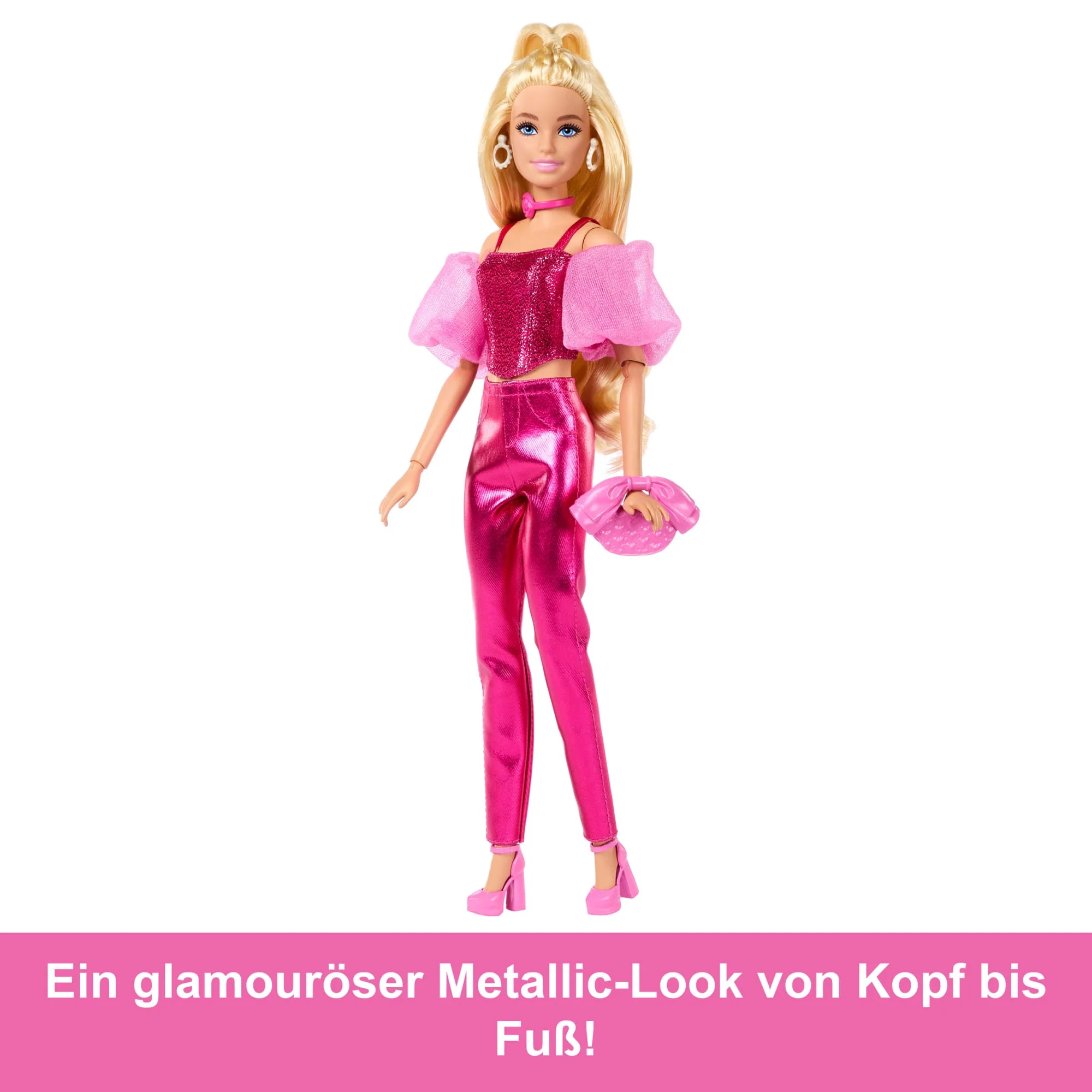 Barbie Deluxe Style-Modepuppe #5 in Rosafarbenem Metallic-Outfit Mit Korsett-Top Und Accessoires, Blond - Image 4