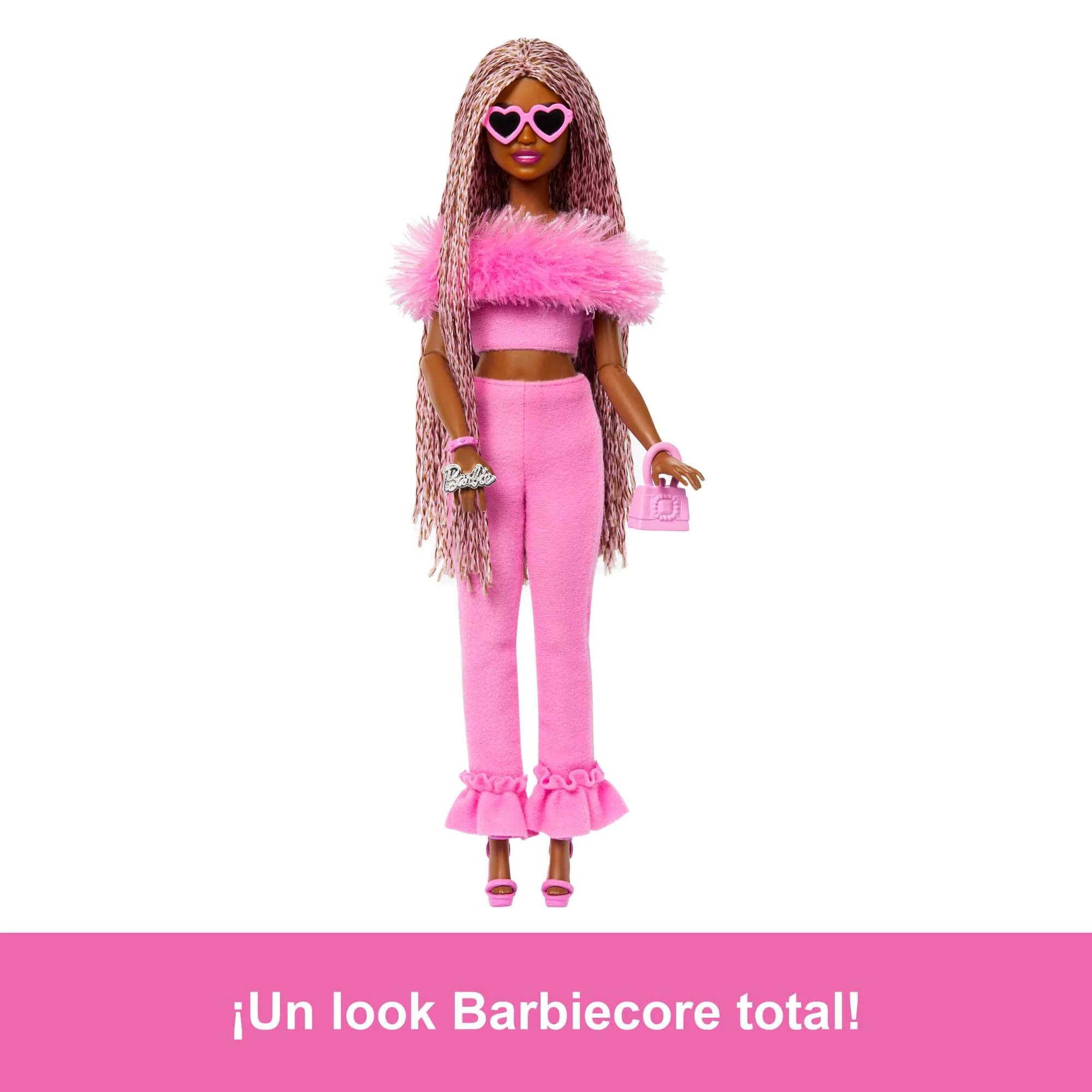 Muñeca Barbie Deluxe Style N. 4 Con Conjunto Rosa Claro Y Pelo Rosa Y Marrón En Trenzas - Image 5