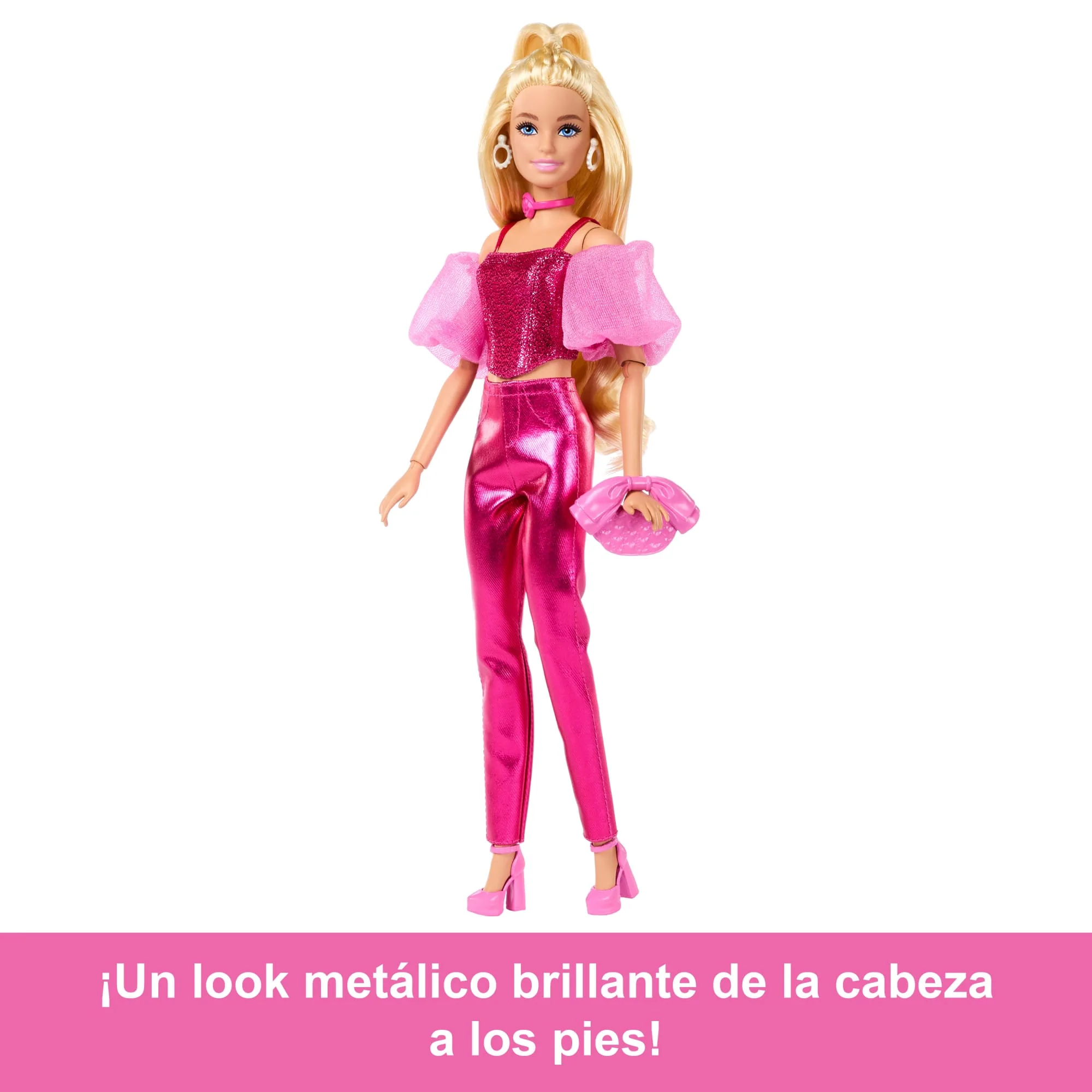 Muñeca N. 5 De Barbie Deluxe Style Con Conjunto Rosa Metalizado, Top Estilo Corsé Brillante Y Accesorios, Pelo Rubio - Image 4