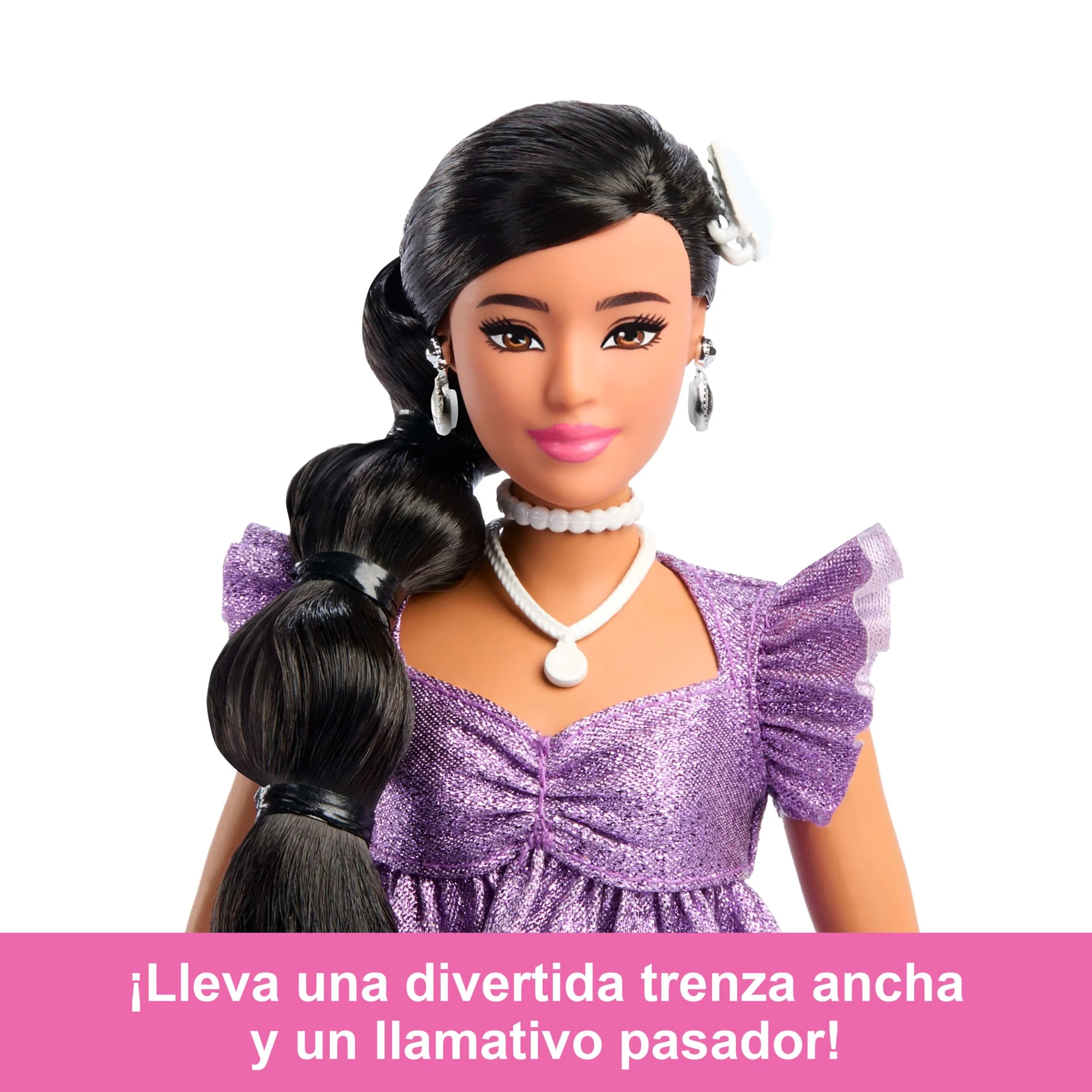 Muñeca De Moda Barbie Deluxe Style N.8 Con Top Morado Metalizado Y Pantalones Cortos Brillantes Con Accesorios - Image 3