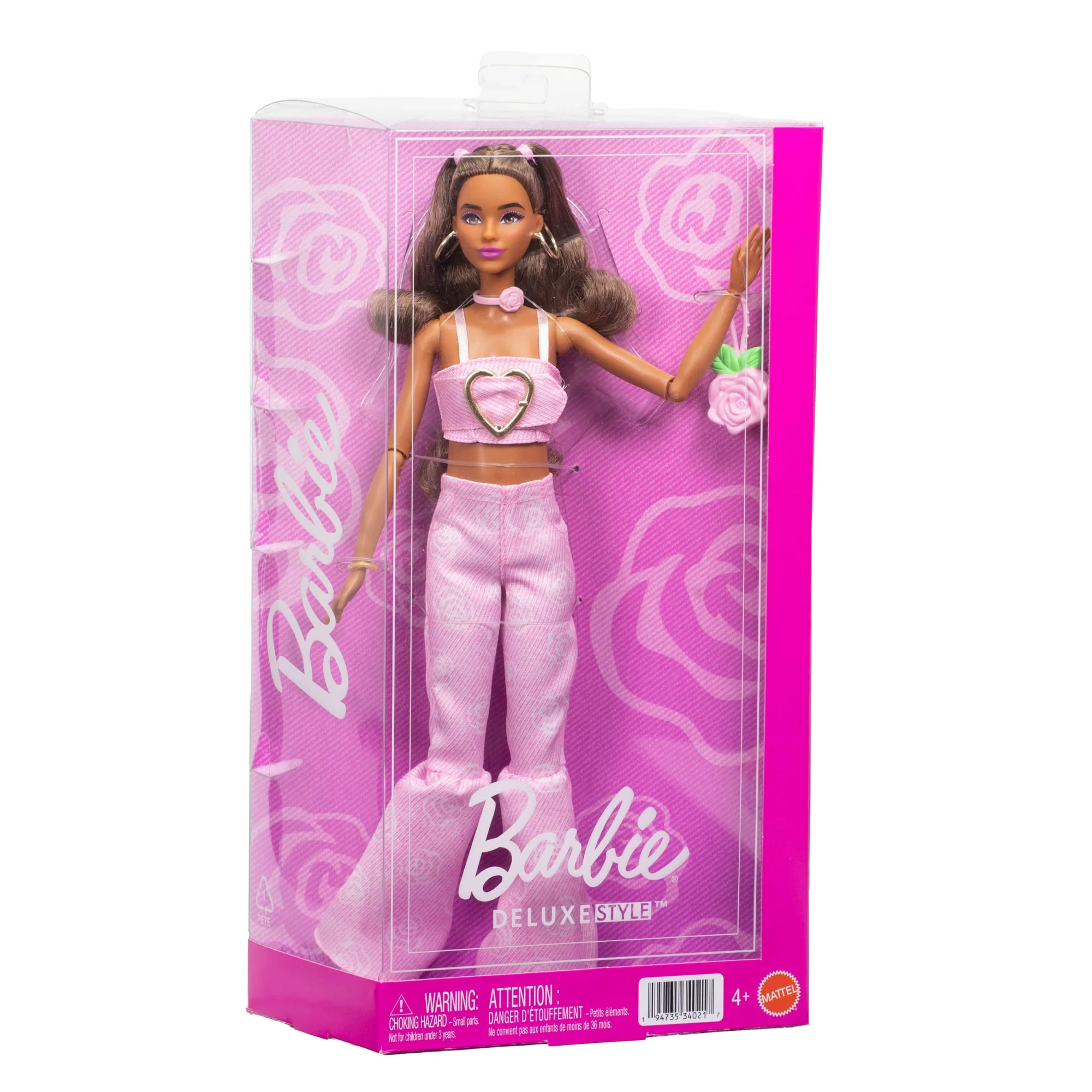 Barbie Deluxe Fashion N 12 Con Top Corto in Denim Rosa E Jeans Svasati, Capelli Castani - Image 6