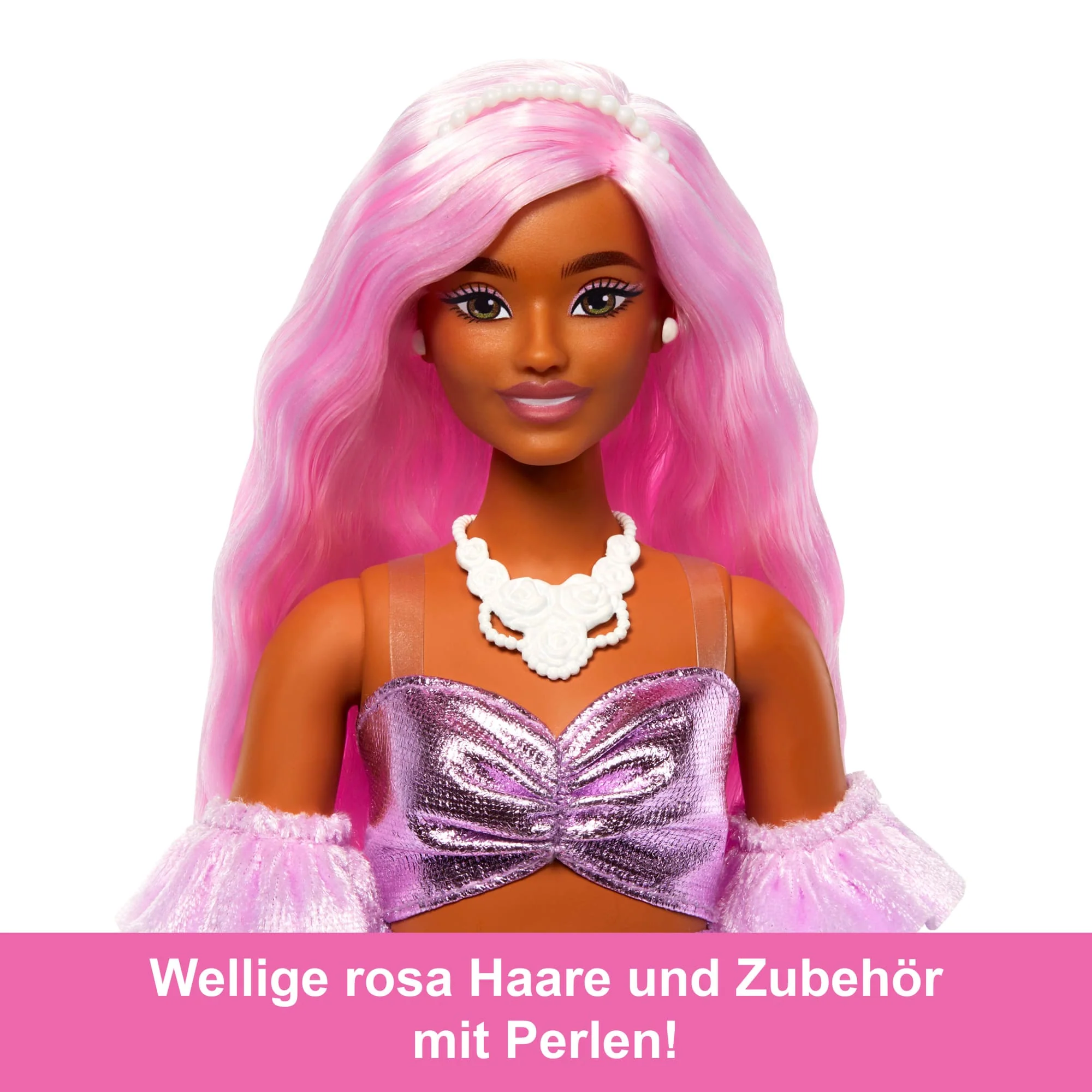 Barbie Deluxe Style-Puppe Nr. 1 Mit Glänzendem Rosa Barbiecore-Kleid, Samthandschuhen Und Rosa Haaren - Image 4
