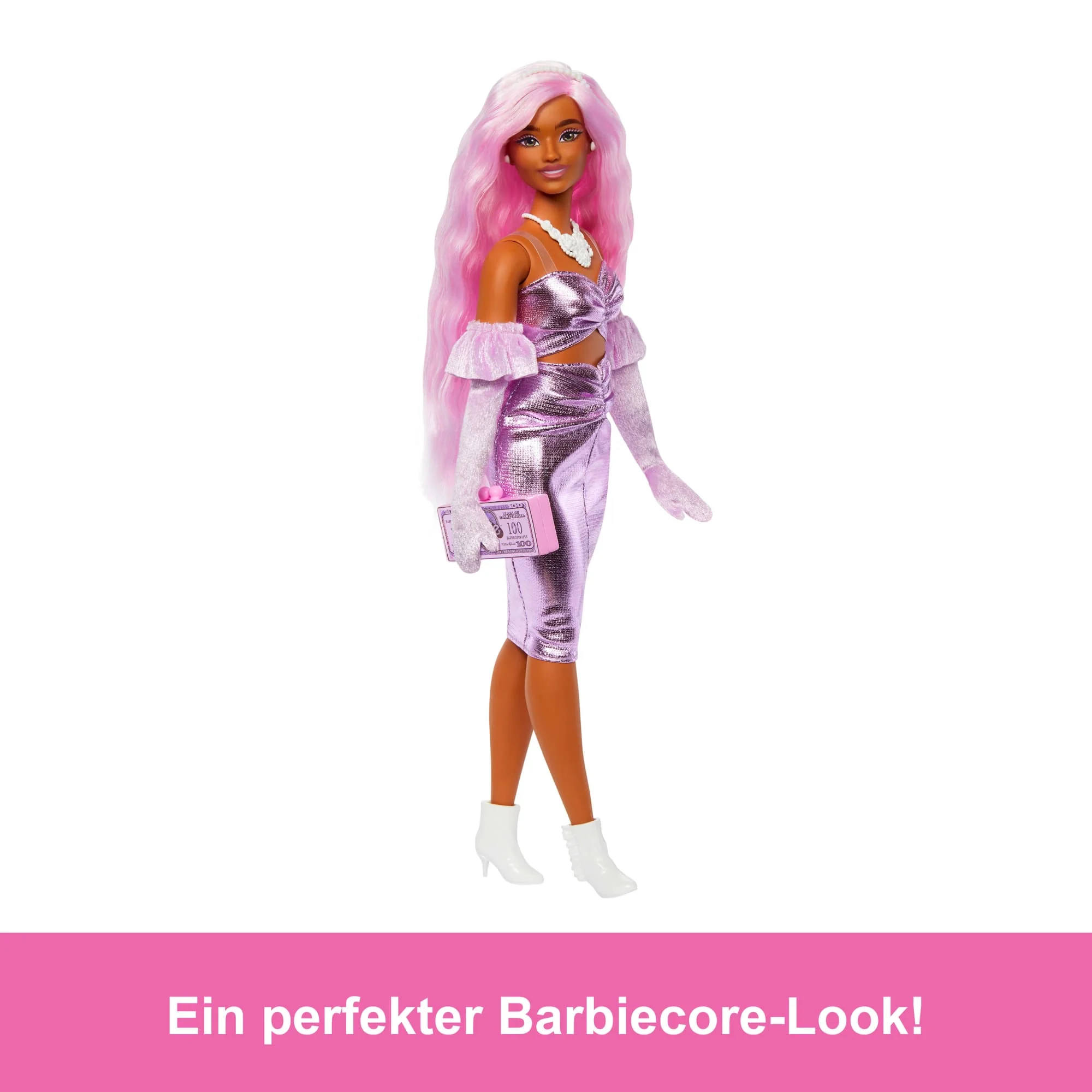 Barbie Deluxe Style-Puppe Nr. 1 Mit Glänzendem Rosa Barbiecore-Kleid, Samthandschuhen Und Rosa Haaren - Image 5